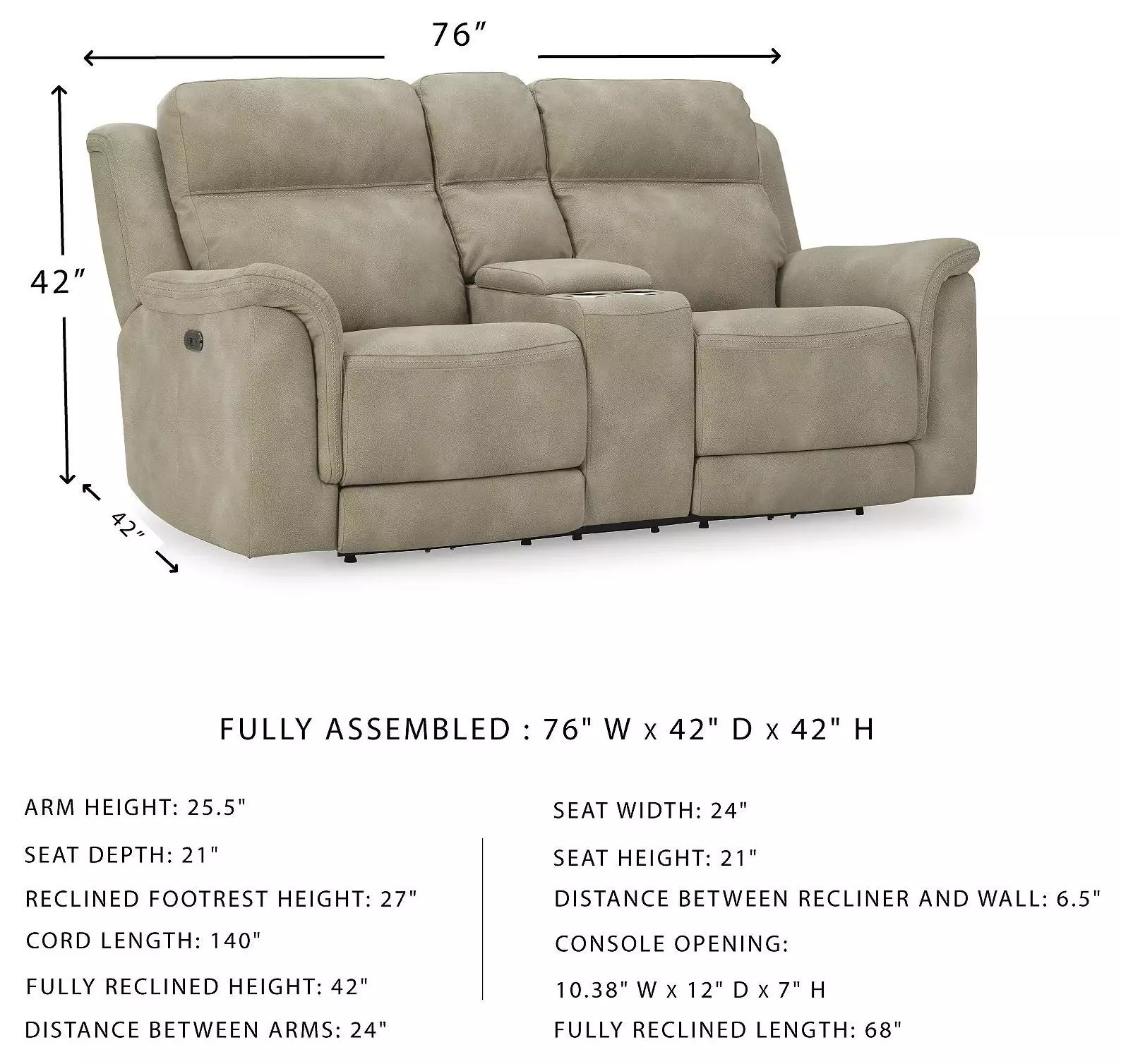 Next-Gen DuraPella Sand Performance Fabric 76" Power Reclining Loveseat With Console