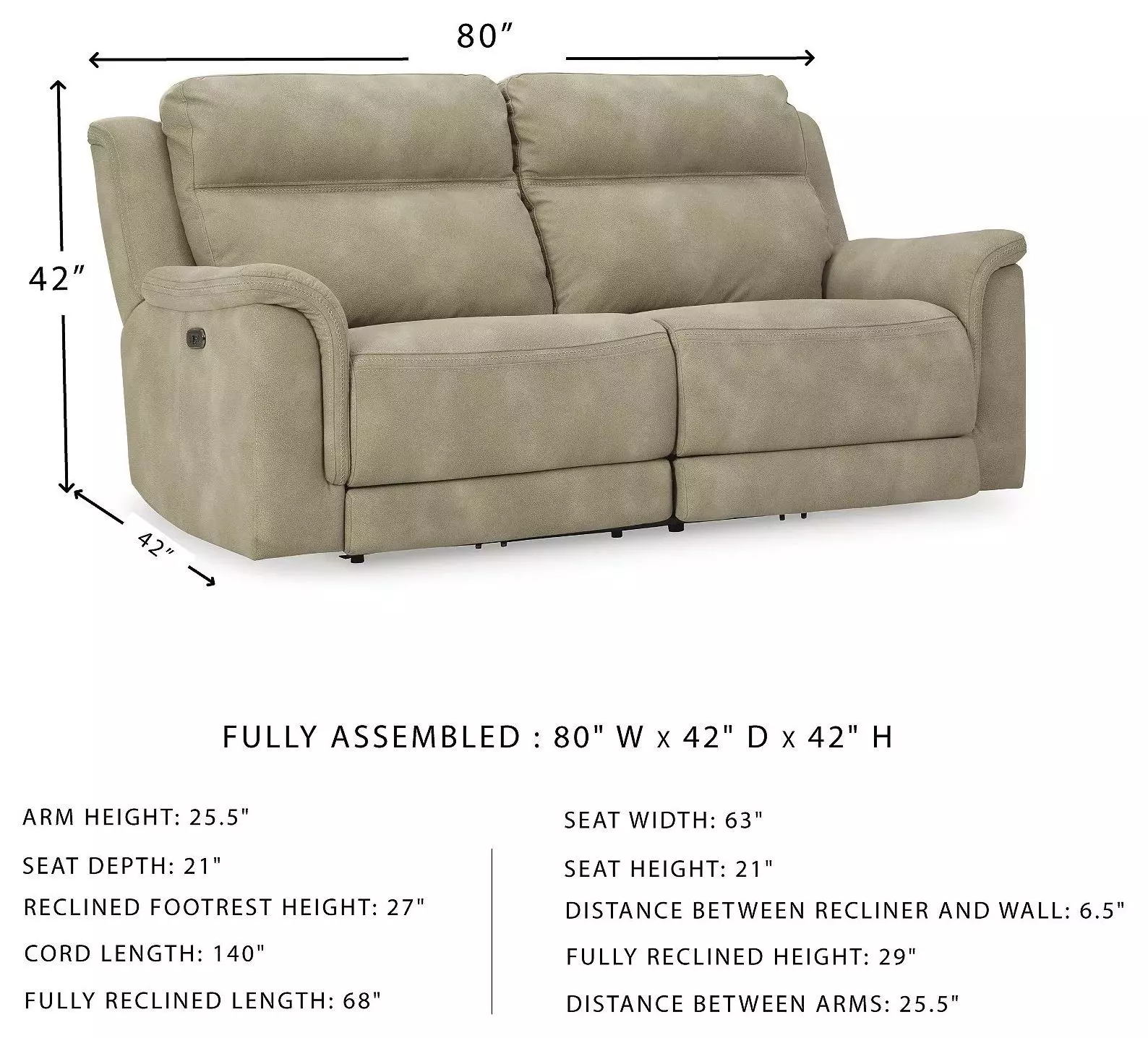 Next-Gen DuraPella Sand Performance Fabric 80" Power Reclining Sofa
