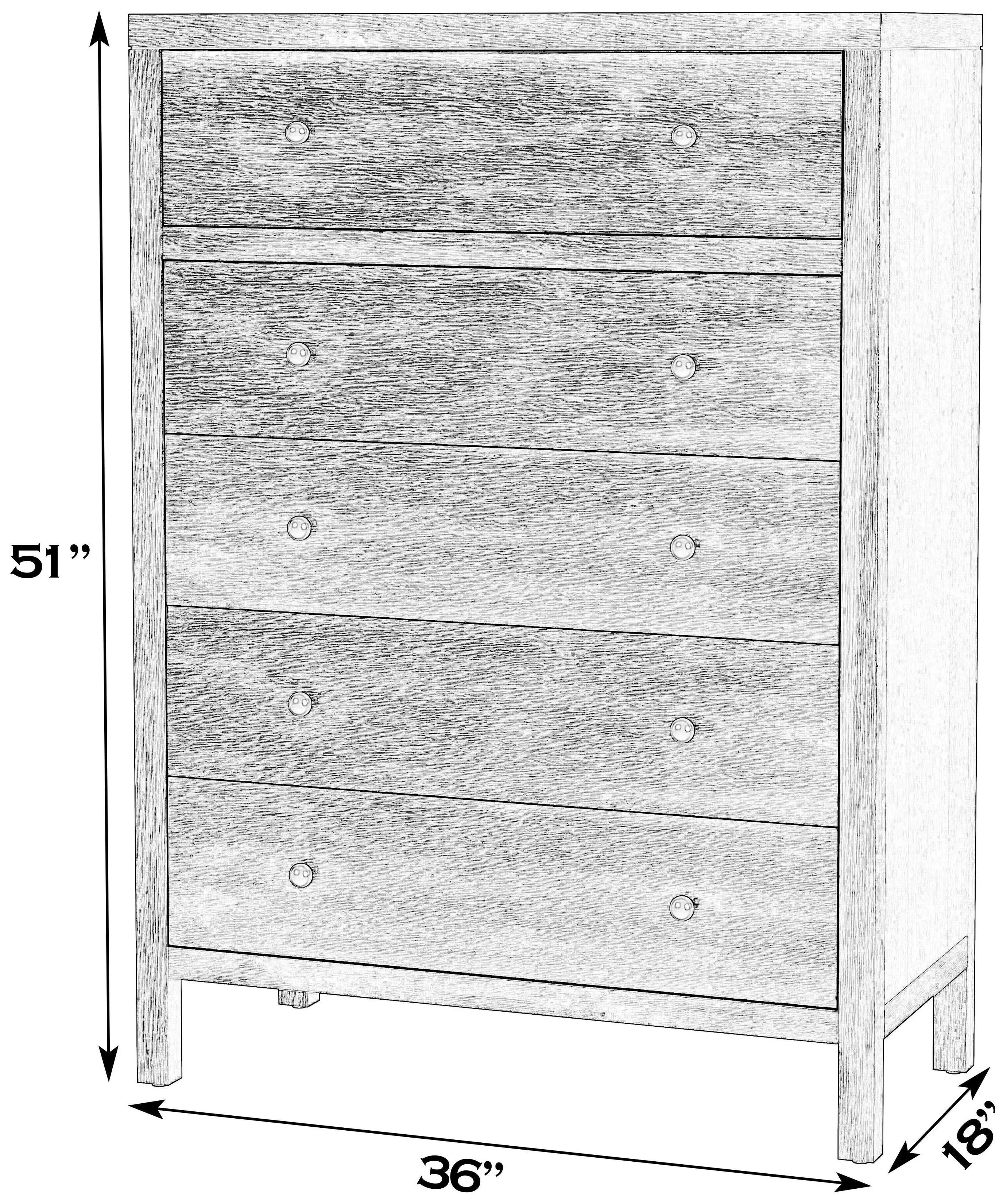 Nora Antique Taupe 36" Rectangular 5 Drawer Tall Dresser