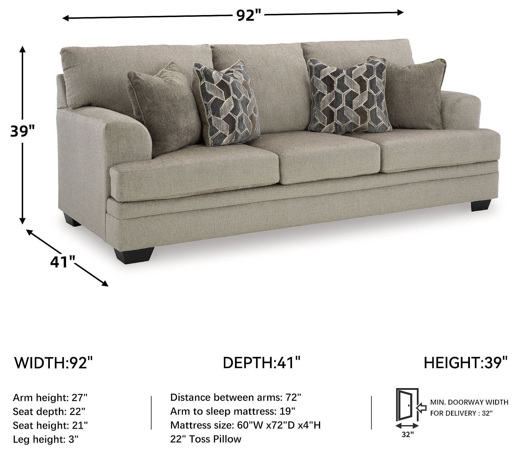 Stonemeade Taupe Queen Sofa Sleeper
