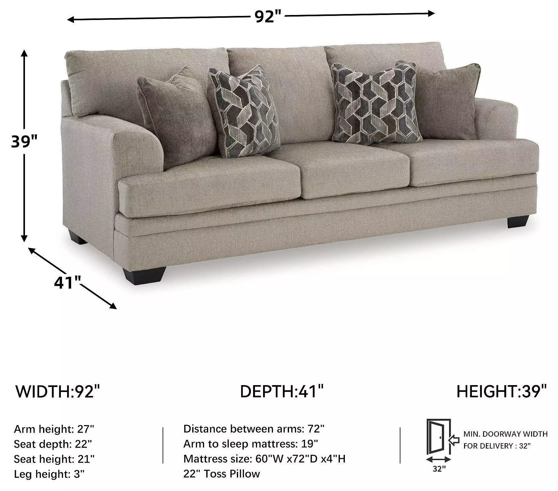 Stonemeade Taupe Queen 92" Sofa Sleeper