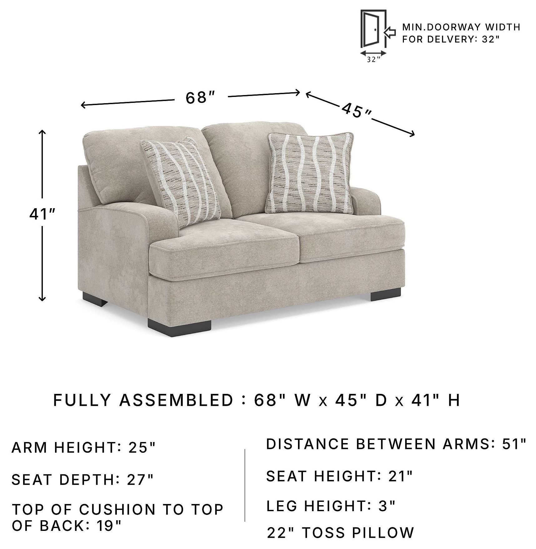 High Profile Taupe 68" Loveseat