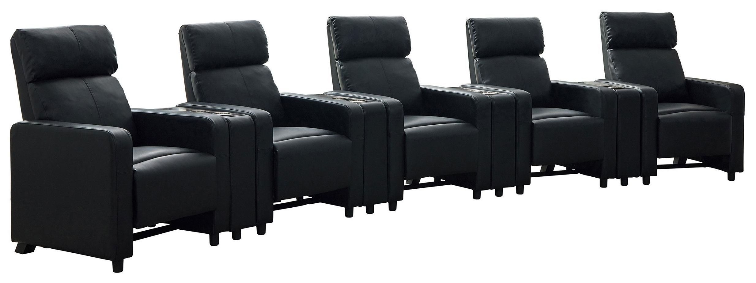 Toohey Black 5 Piece Push Back Recliner with 4 Console From
