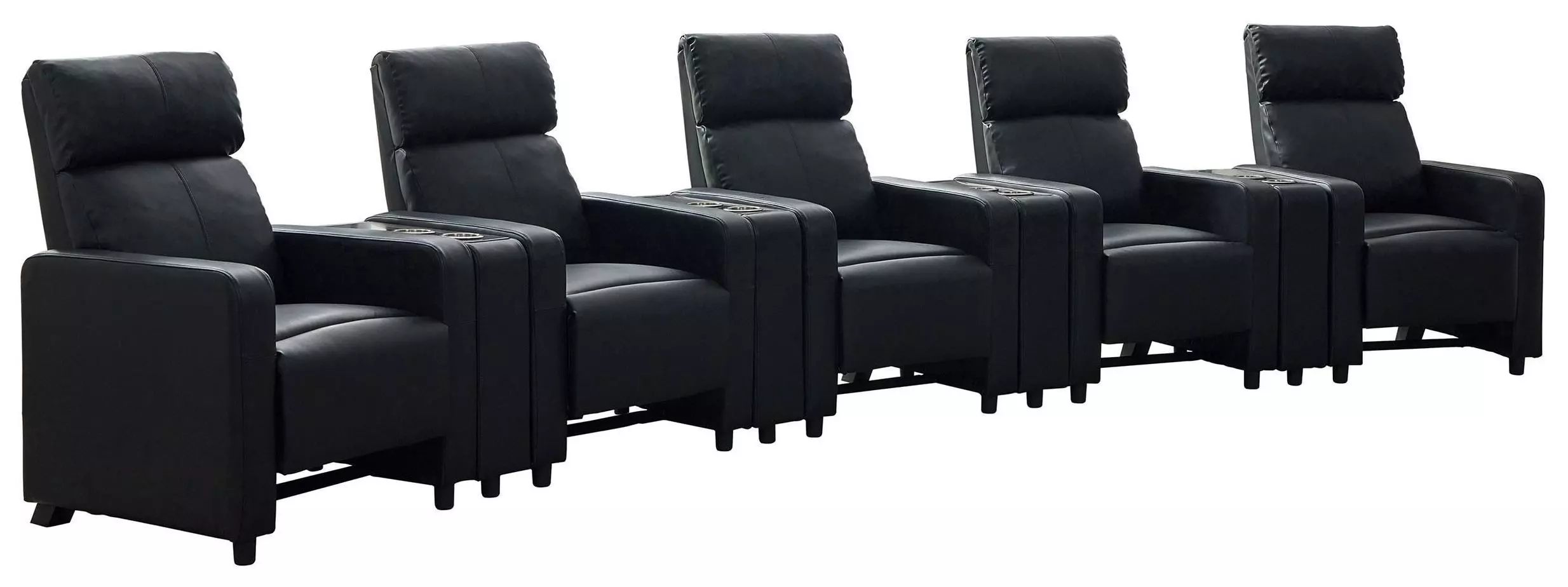 Toohey Black 5 Piece Push Back Recliner with 4 Console From