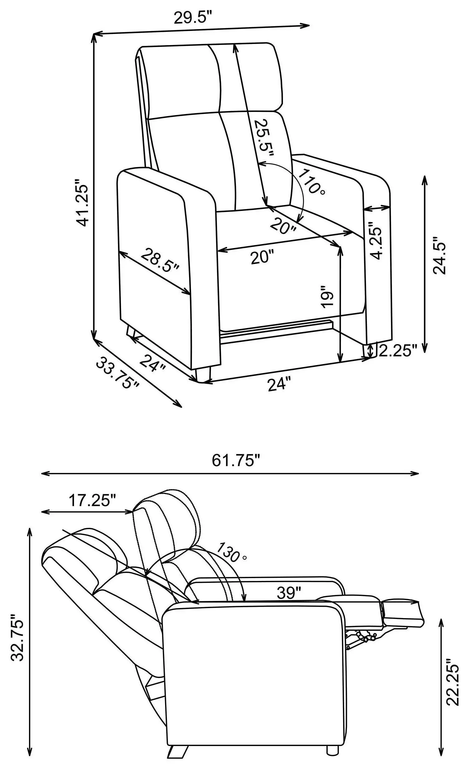Toohey Black 5 Piece Push Back Recliner with 4 Console