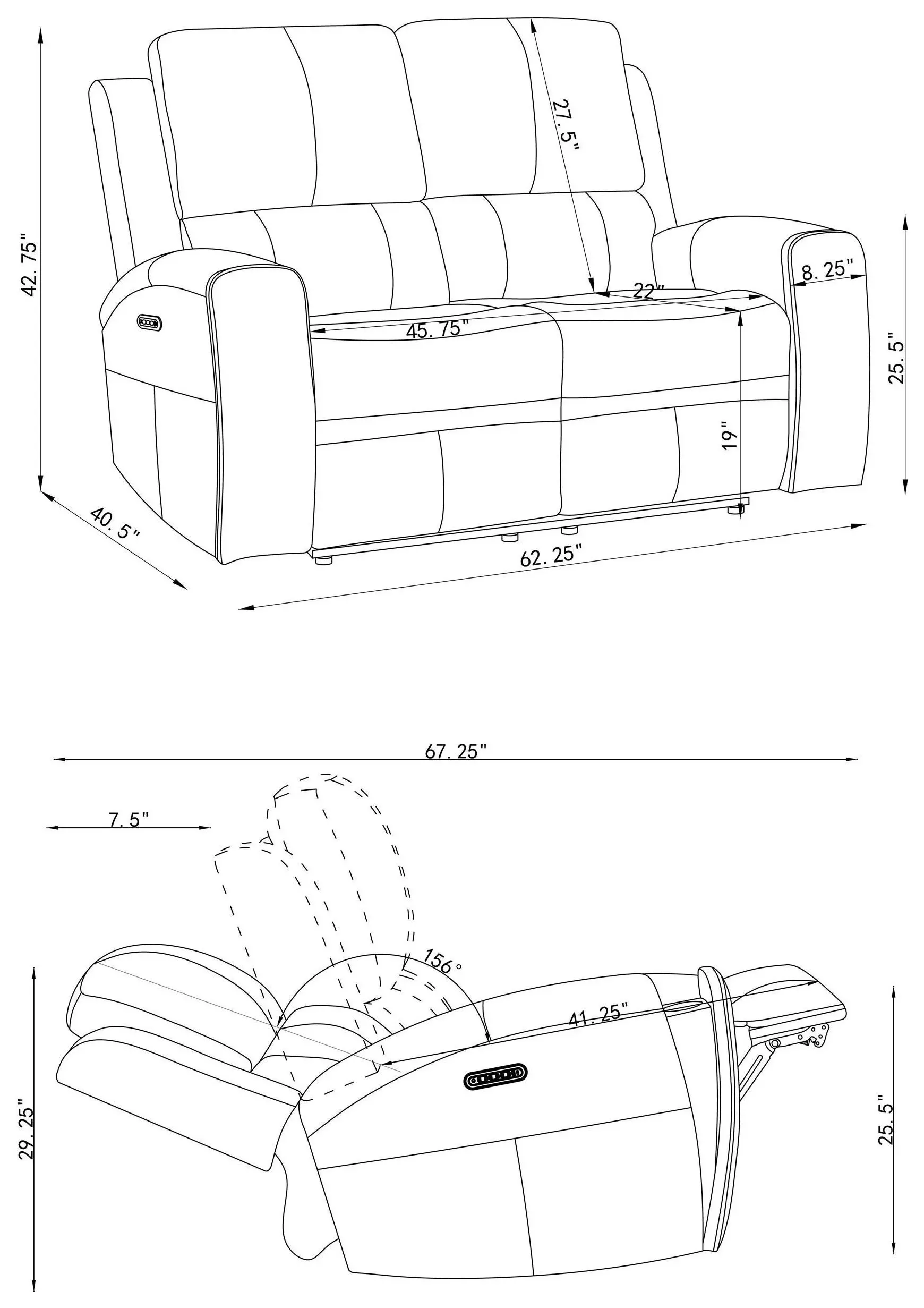Brickston Gray Triple Zero Gravity 62" Power Reclining Loveseat with USB Charging