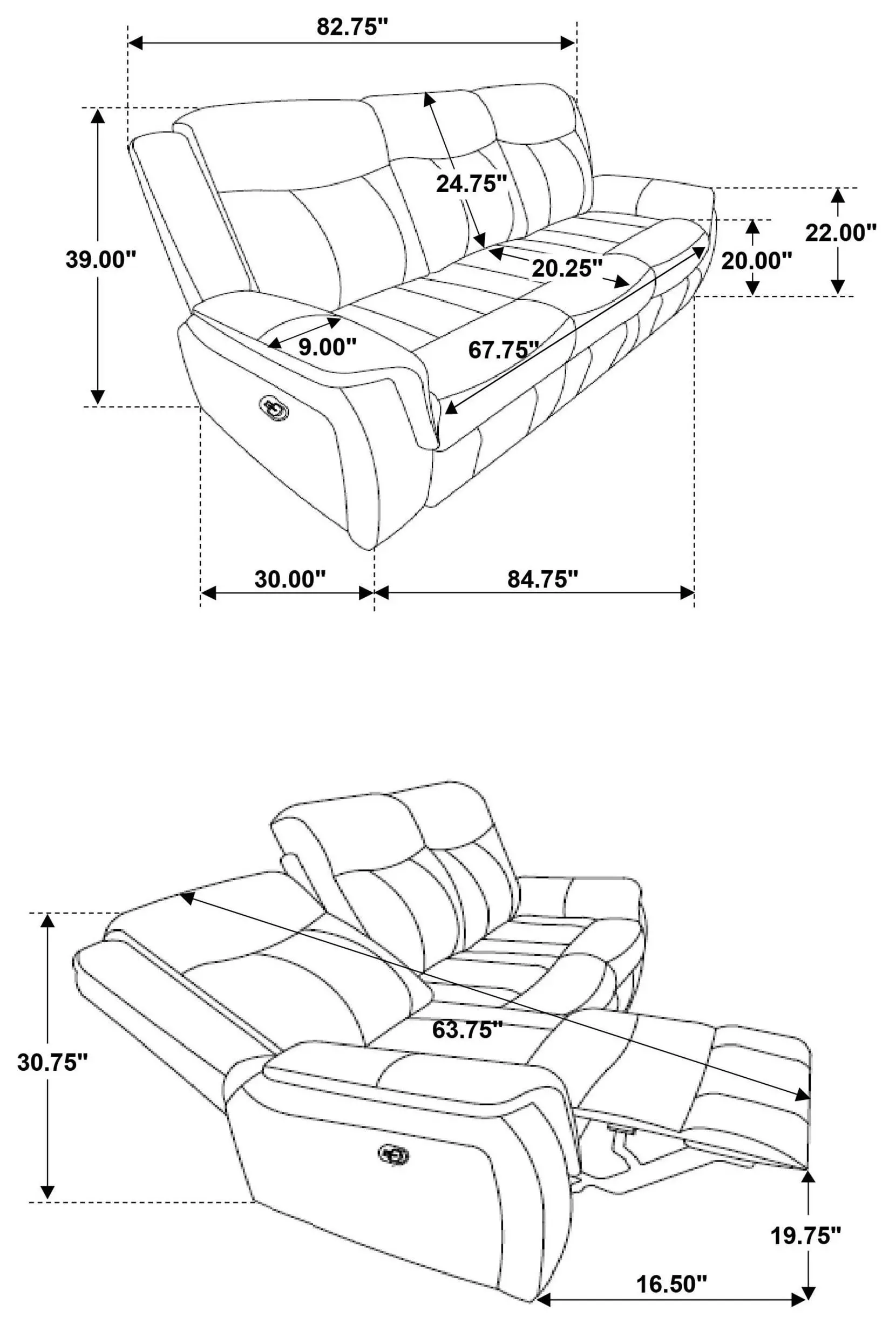 Lawrence Charcoal Reclining 85" Sofa