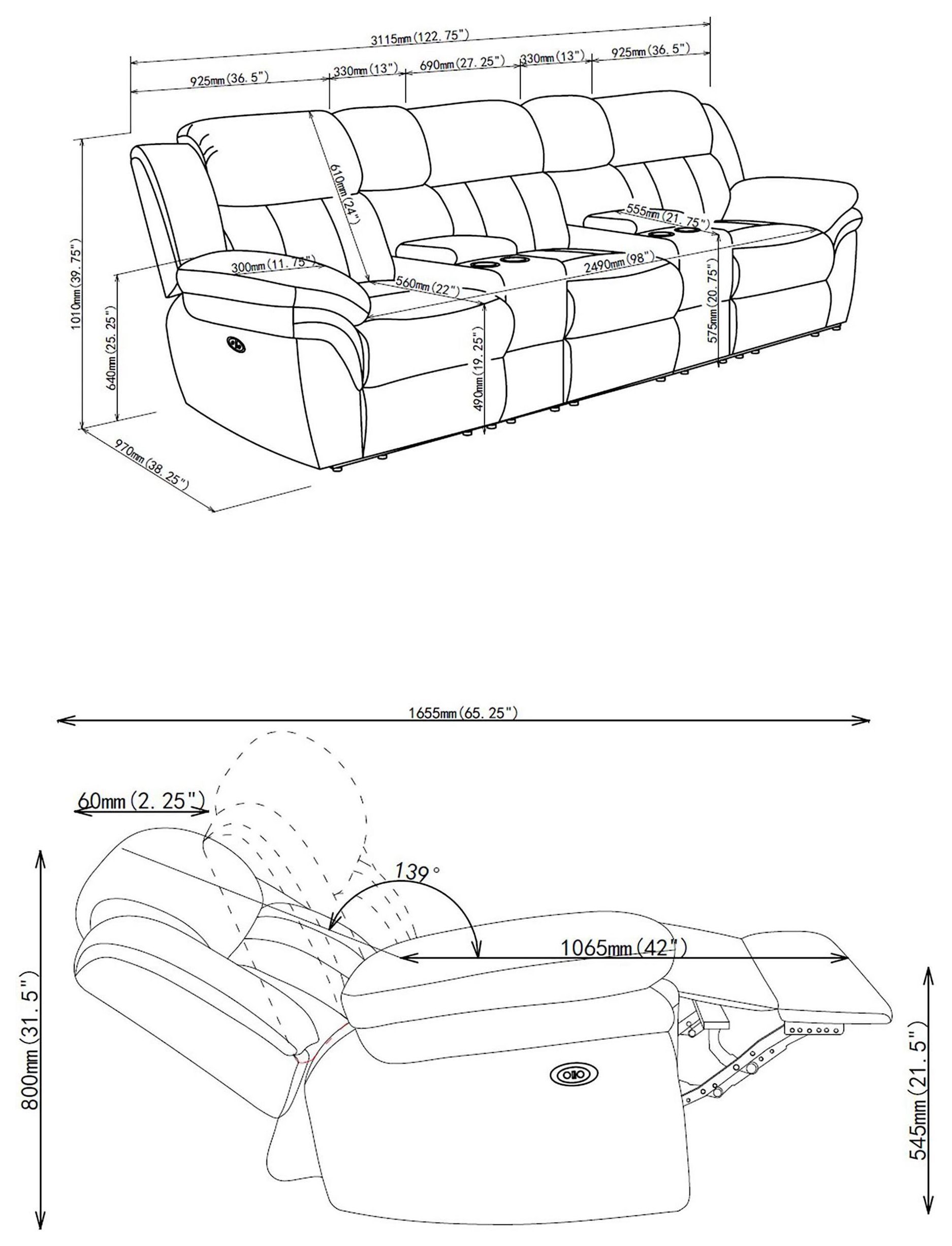 Bahrain Charcoal Power Reclining 3 Seater Home Theater
