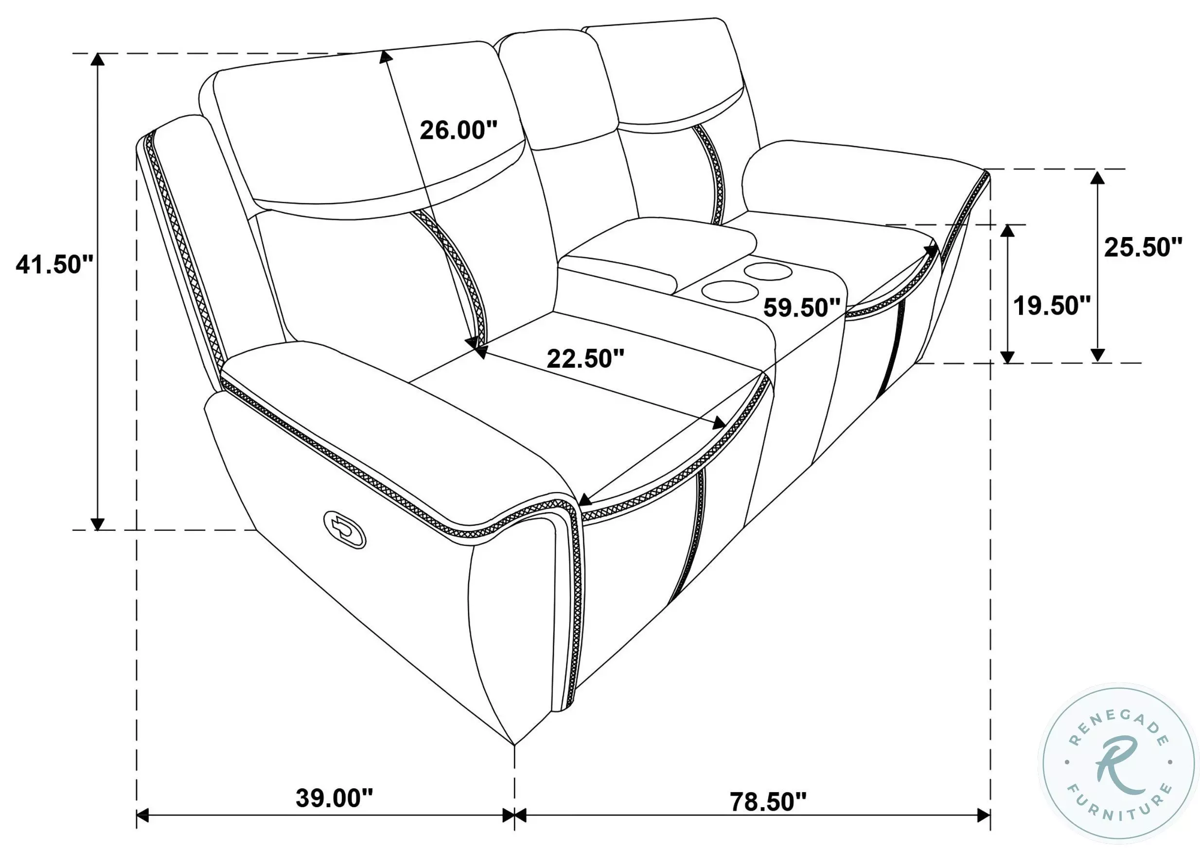 Sloane Blue Reclining Console 79" Loveseat