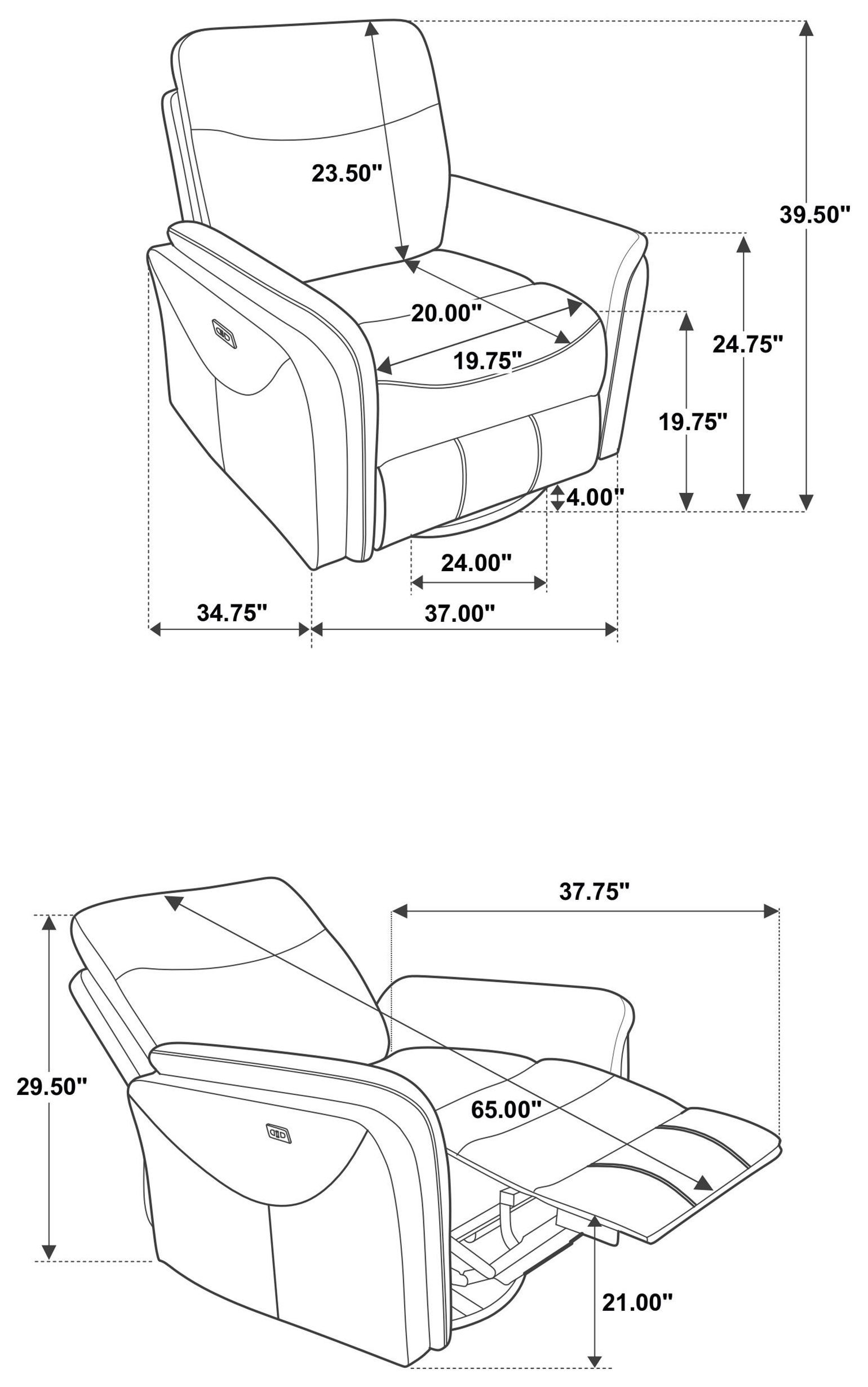 Adler Rust Swivel Glider Power Recliner with USB Charging