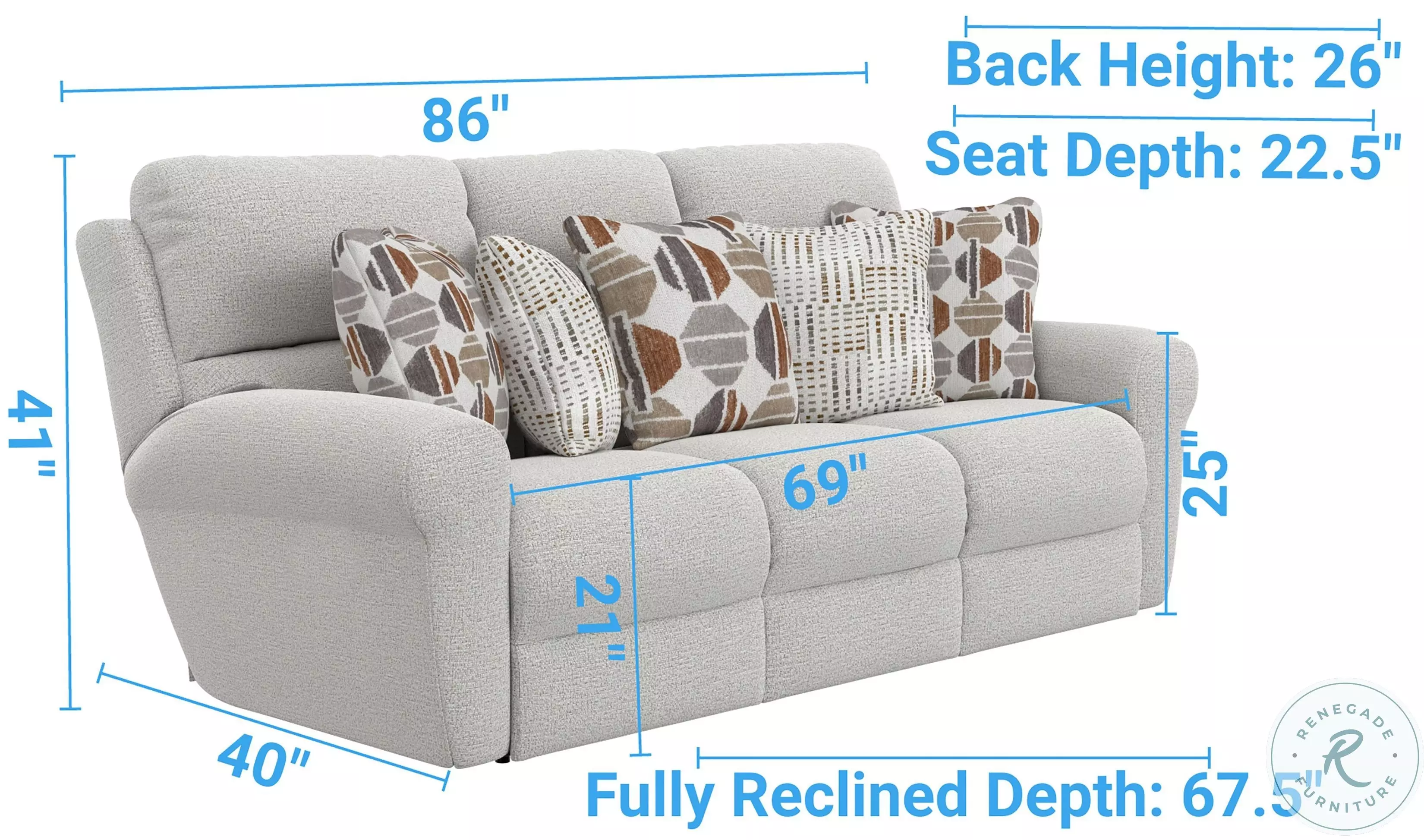 Kellen Ecru Lay Flat Power Reclining 86" Sofa with Zero Gravity