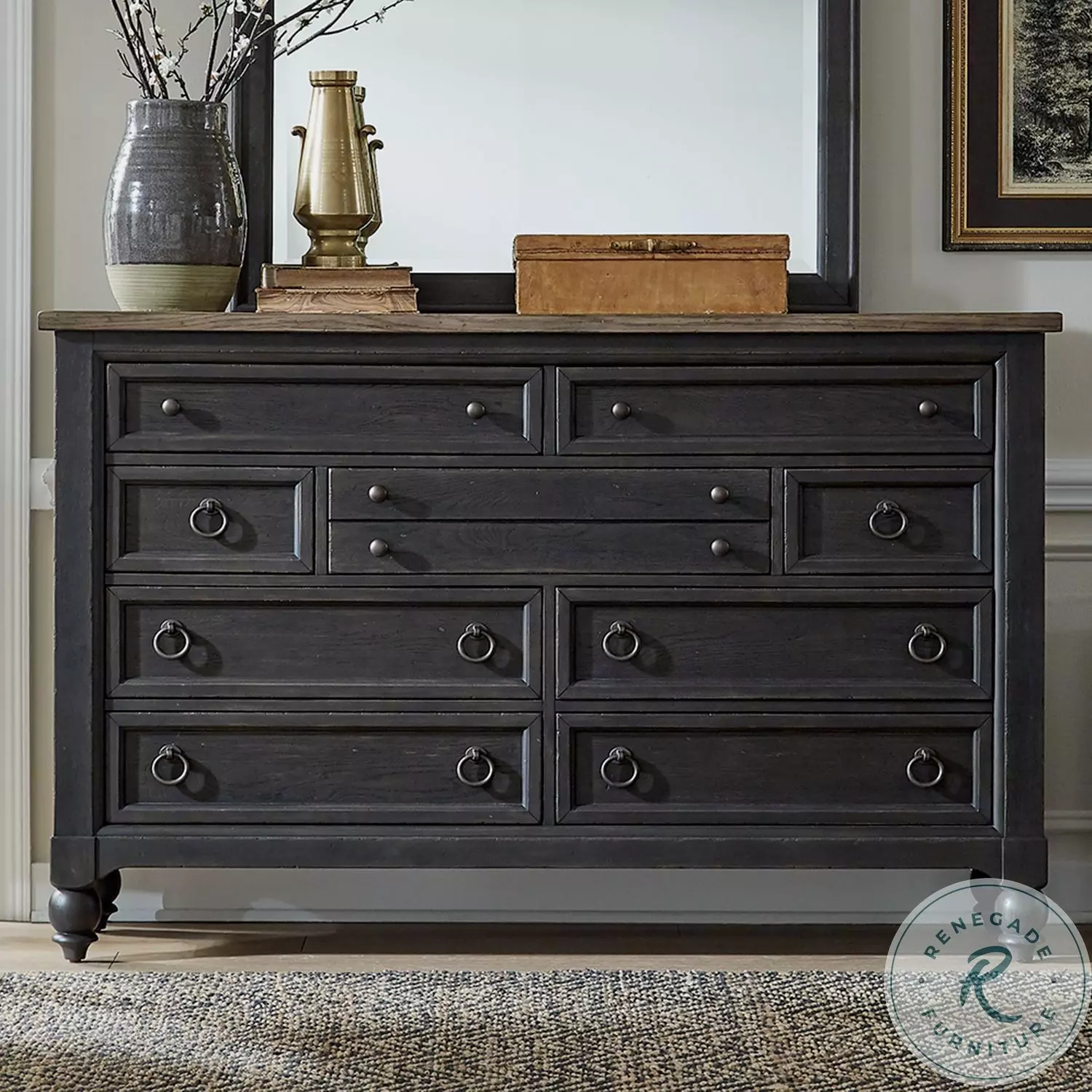 【美品！】Drawer ドゥロワー　アストラカンファーブルゾン　ブラック Americana Farmhouse Black 9 Drawer Dresser From Liberty | Coleman