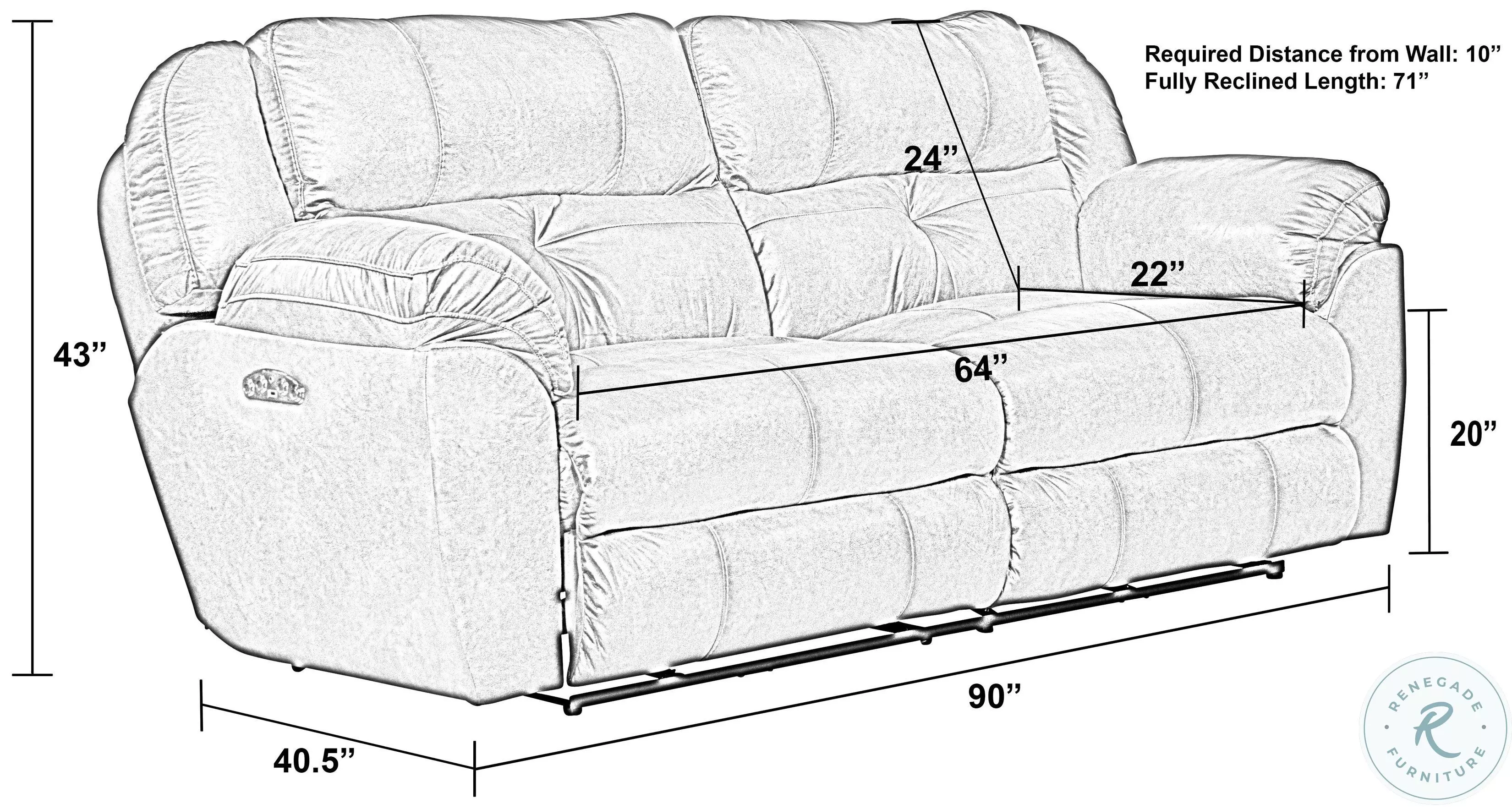 Ferrington Dusk Lay Flat Power Reclining 90" Sofa With Power Headrest And Lumbar