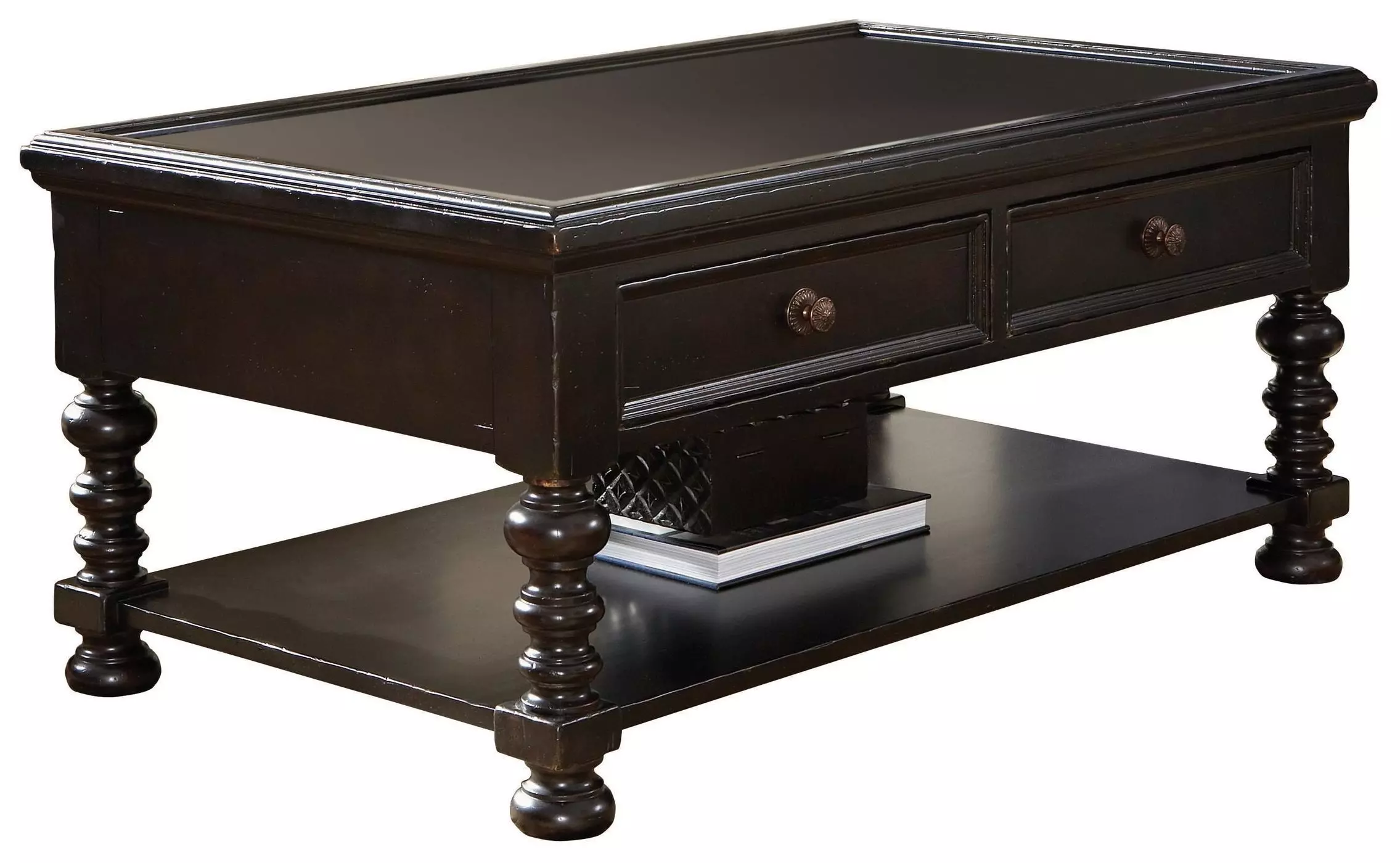 Explorer Updated Traditional Black Wood Rectangular Storage Coffee Table