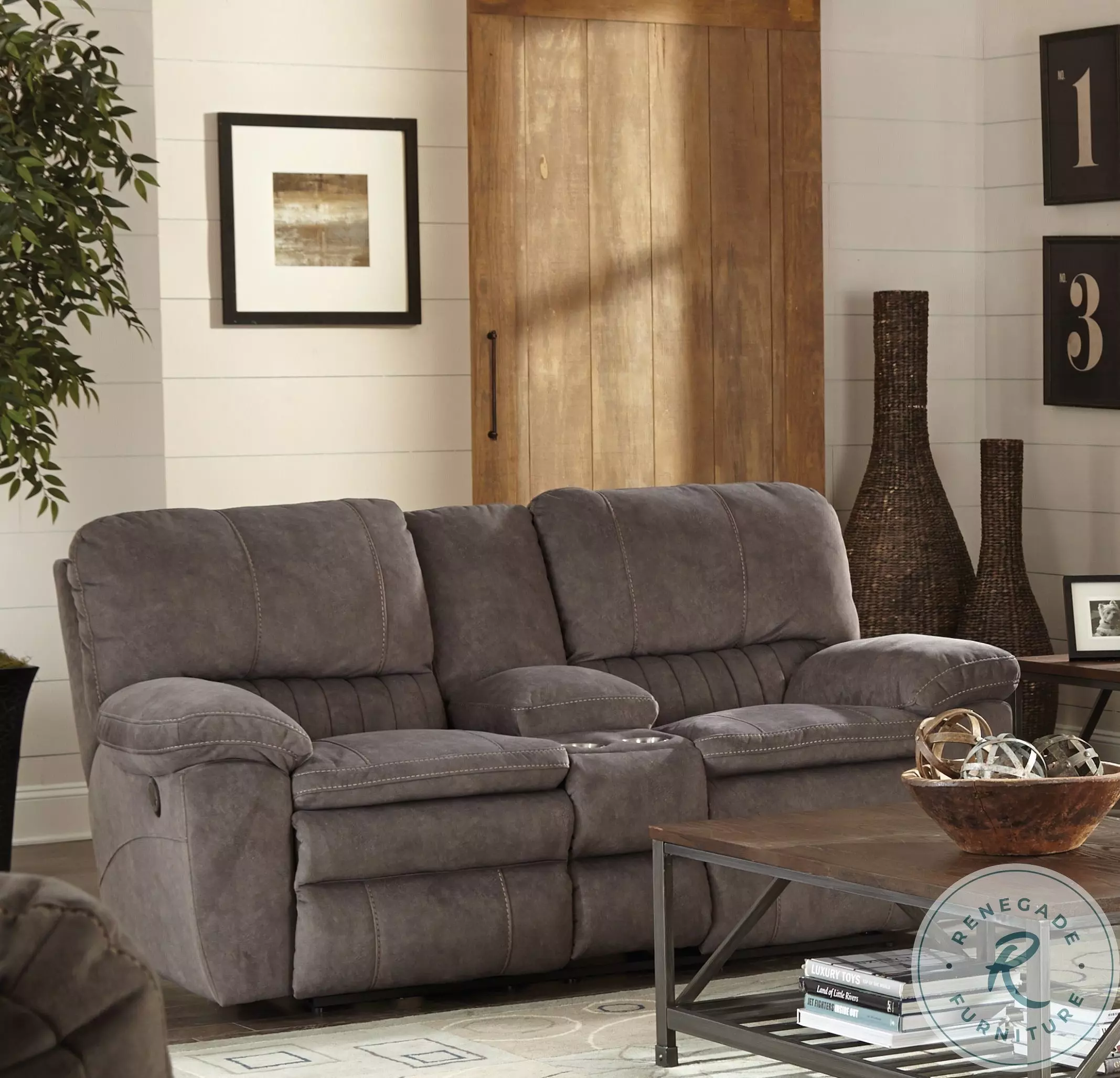 Reyes Graphite Lay Flat Power Reclining Console Loveseat from