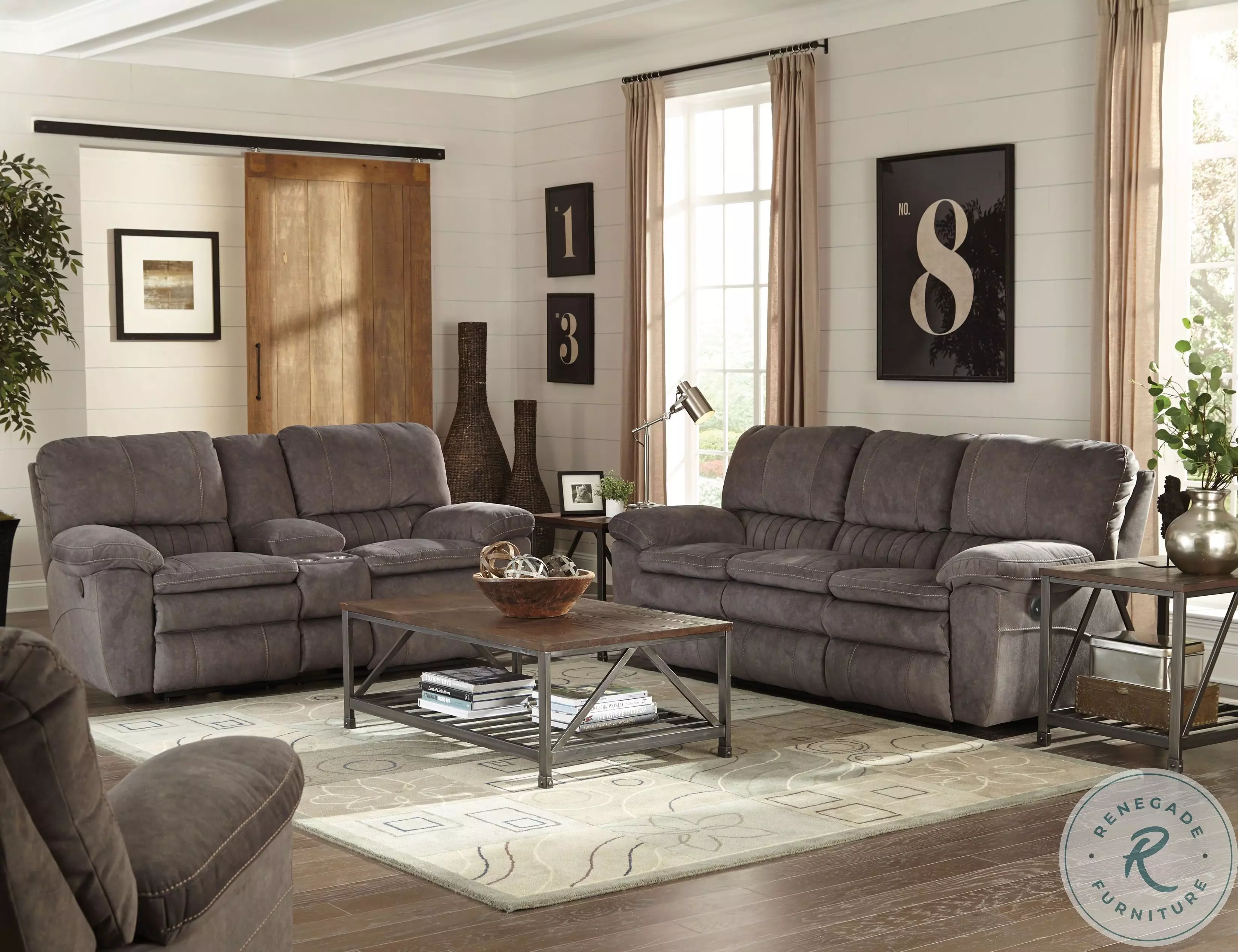 Reyes Graphite Lay Flat Power Reclining Console Loveseat from