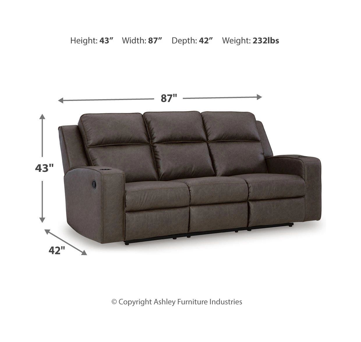 Lavenhorne Granite 87" Reclining Sofa with Drop Down Table