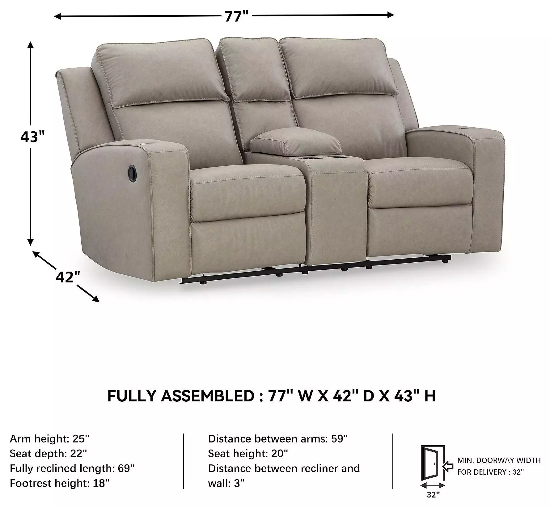 Lavenhorne Pebble 77" Reclining Console Loveseat