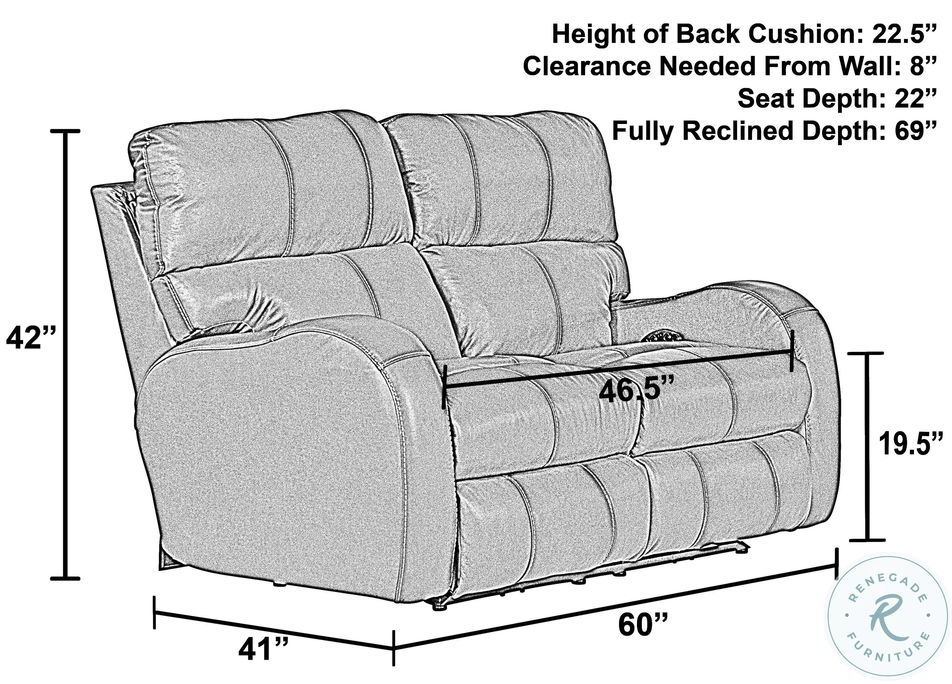 Angelo Gunmetal Lay Flat Power Reclining 60" Loveseat with Power Headrest