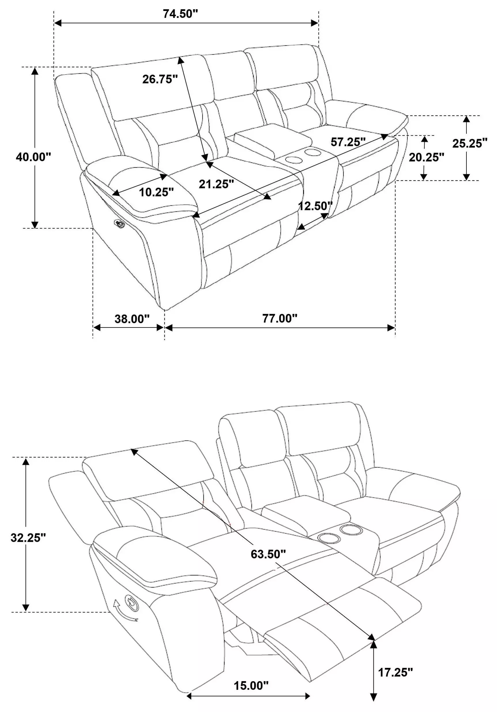 Greer Taupe Glider Reclining Console 77" Loveseat