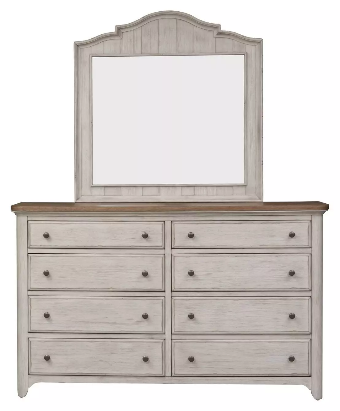 Renewed Farmstead Antique White and Chestnut 8 Drawer Dresser with