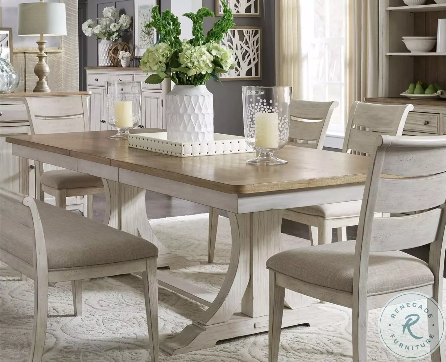 Farmhouse Reimagined Antique White And Chestnut Trestle Extendable