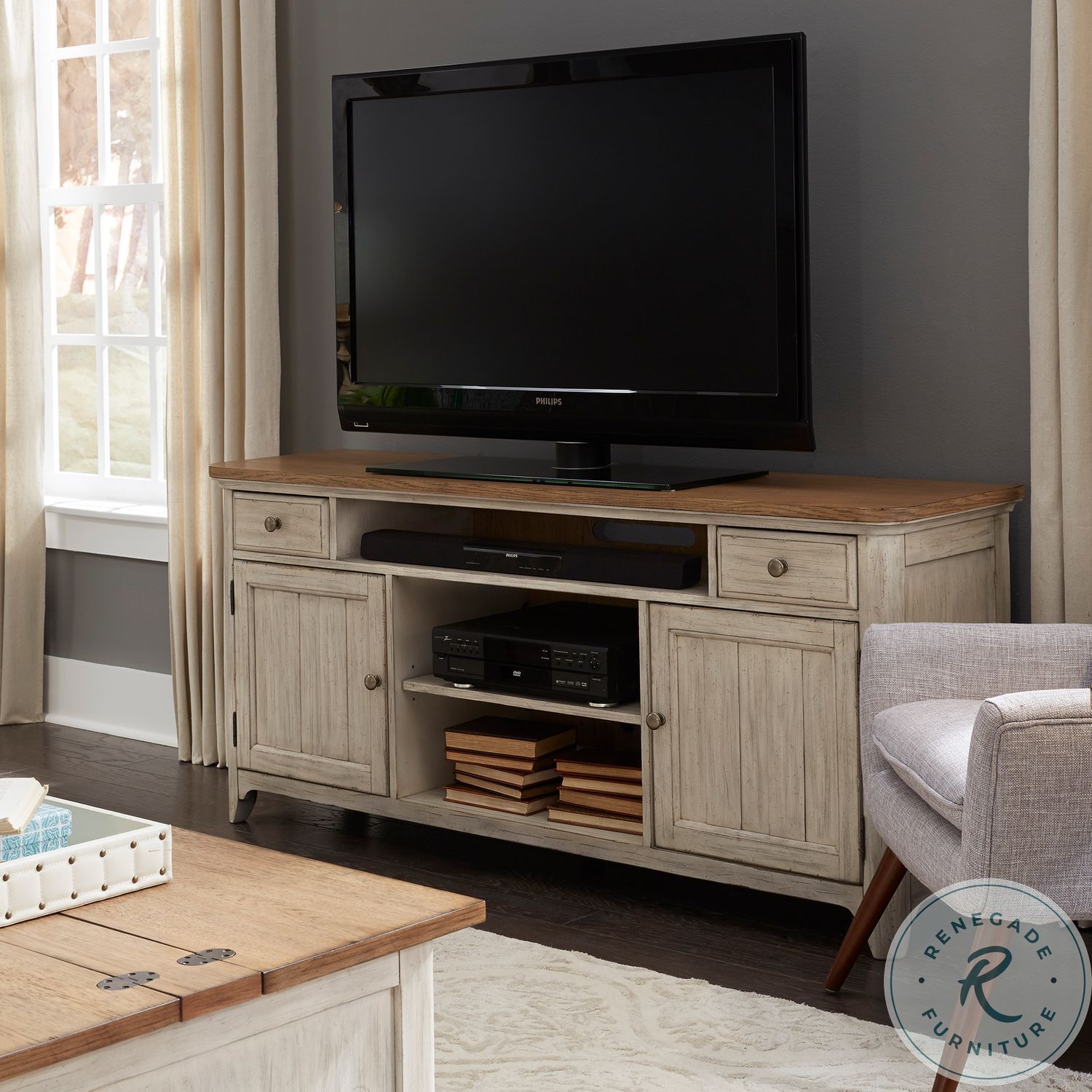 Farmhouse Reimagined Antique White TV Stand from Liberty Coleman