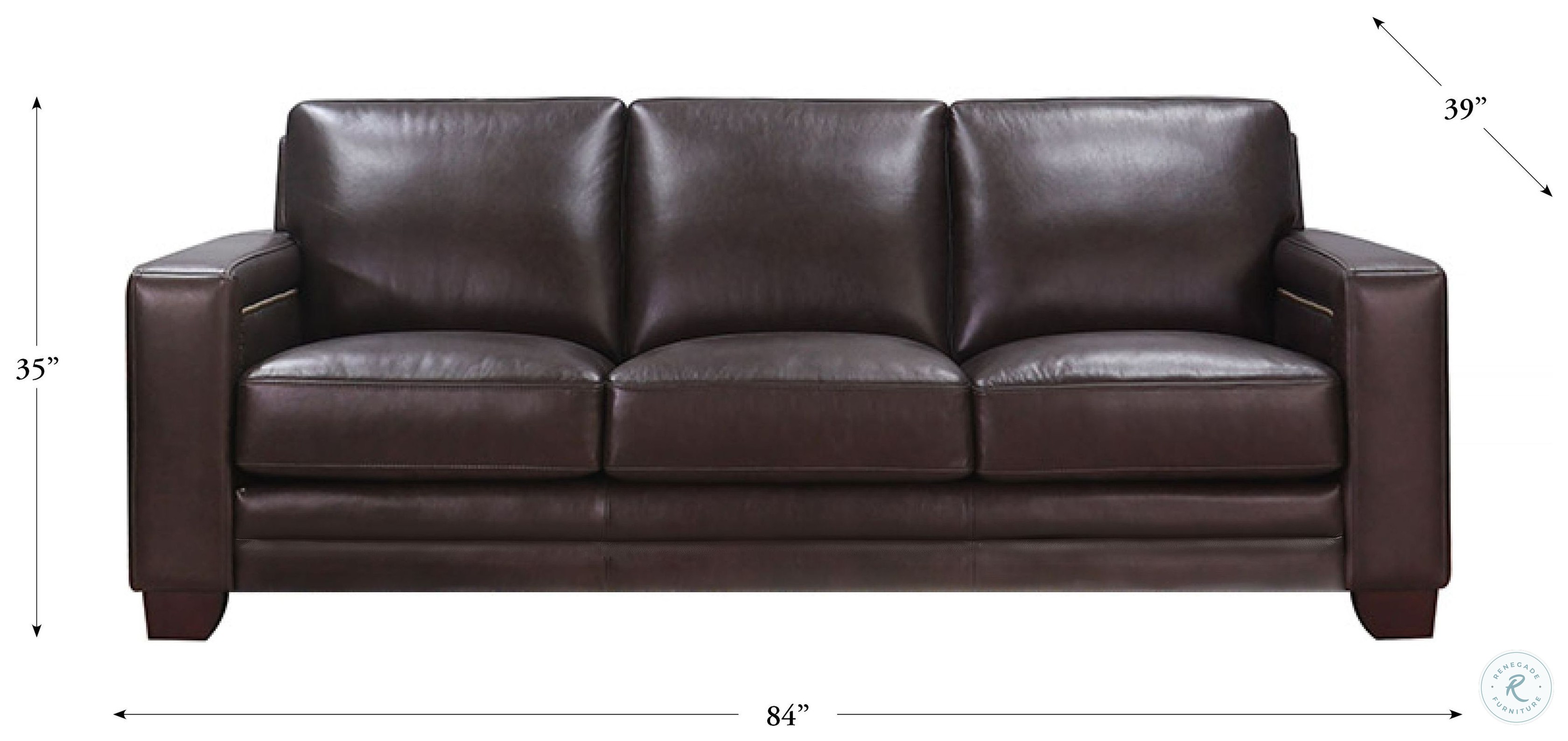 Kathleen Caramel Brown Leather 84" Sofa with Nailhead Trim