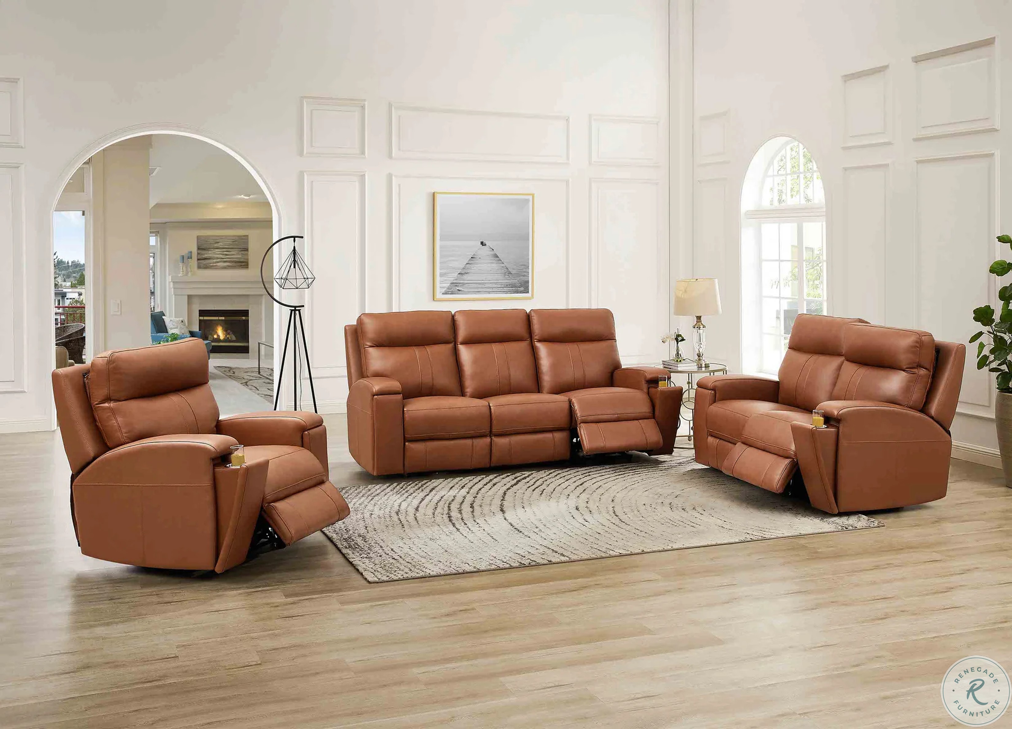Varden Nutmeg Leather Zero Gravity Power Reclining Living Room Set