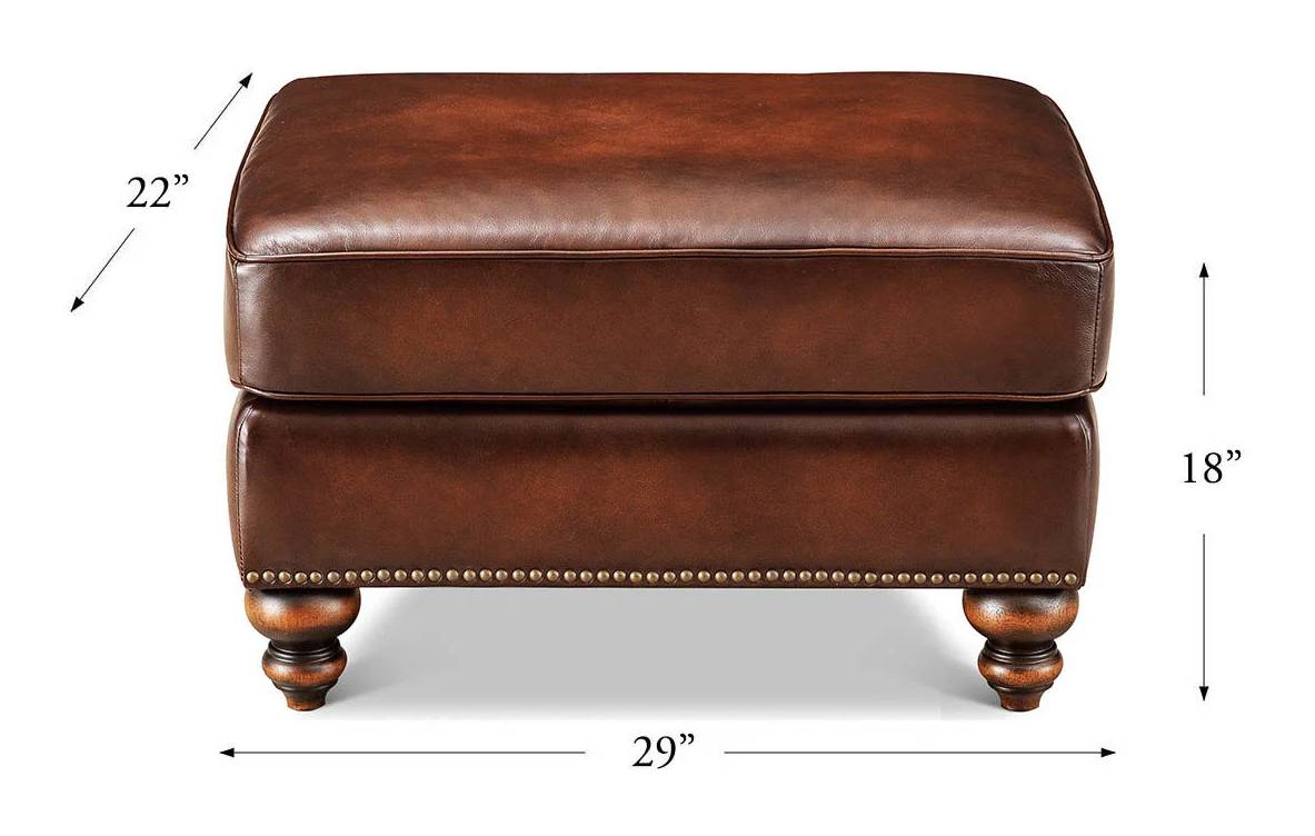 Kingswell Brown Leather Upholstered Rectangular Ottoman with Nailhead Trim