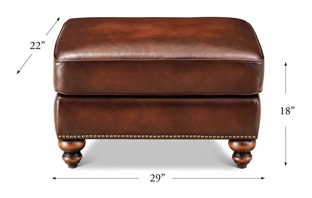 Kingswell Brown Leather Upholstered Rectangular Ottoman with Nailhead Trim