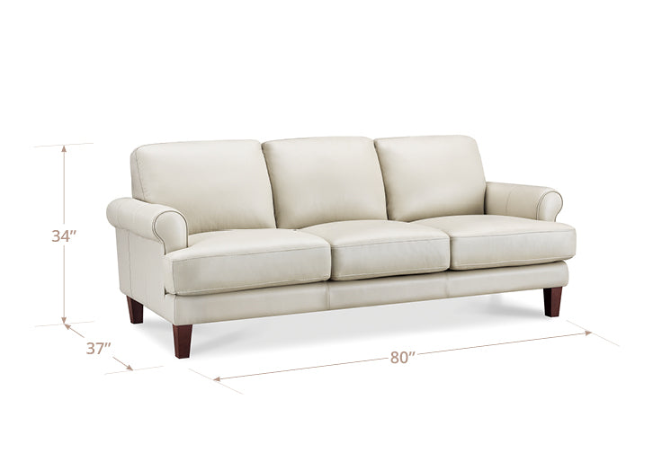 Soleil Vanilla Leather 80" Sofa