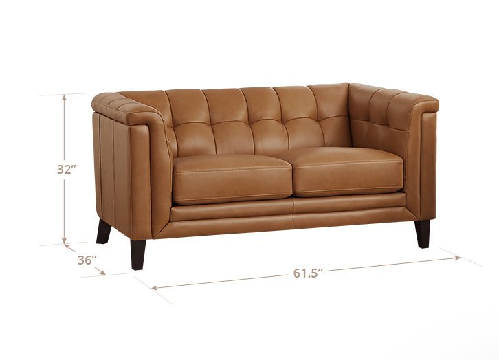 Elric Cognac Leather 62" Loveseat
