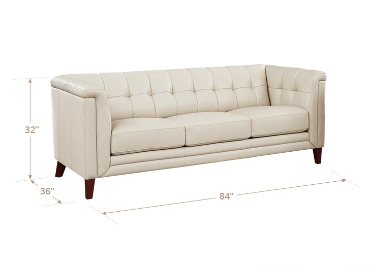 Elric Vanilla Leather 84" Sofa