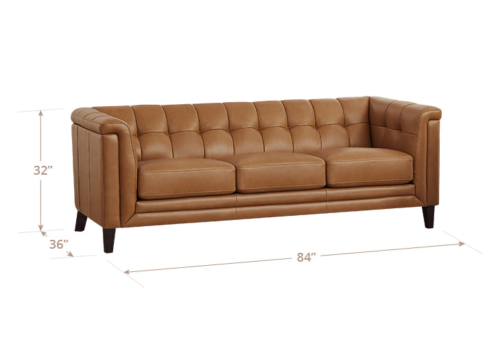 Elric Cognac Leather 84" Sofa