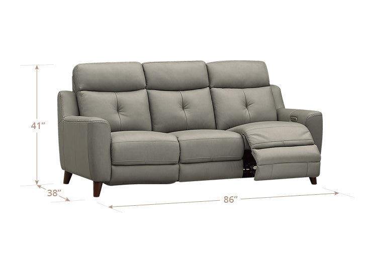 Cordell Slate Leather 86" Zero Gravity Power Reclining Sofa with Power Headrest and USB Charging