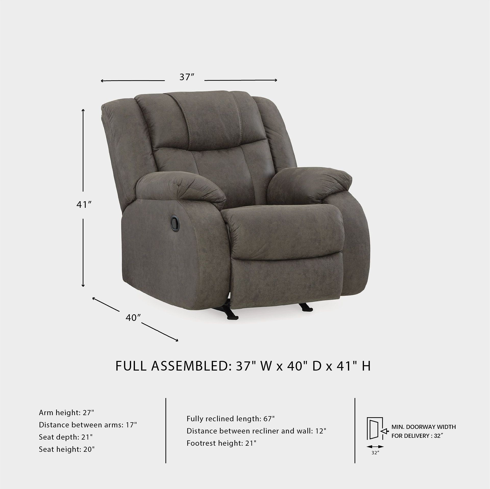 First Base Gunmetal Rocker Recliner