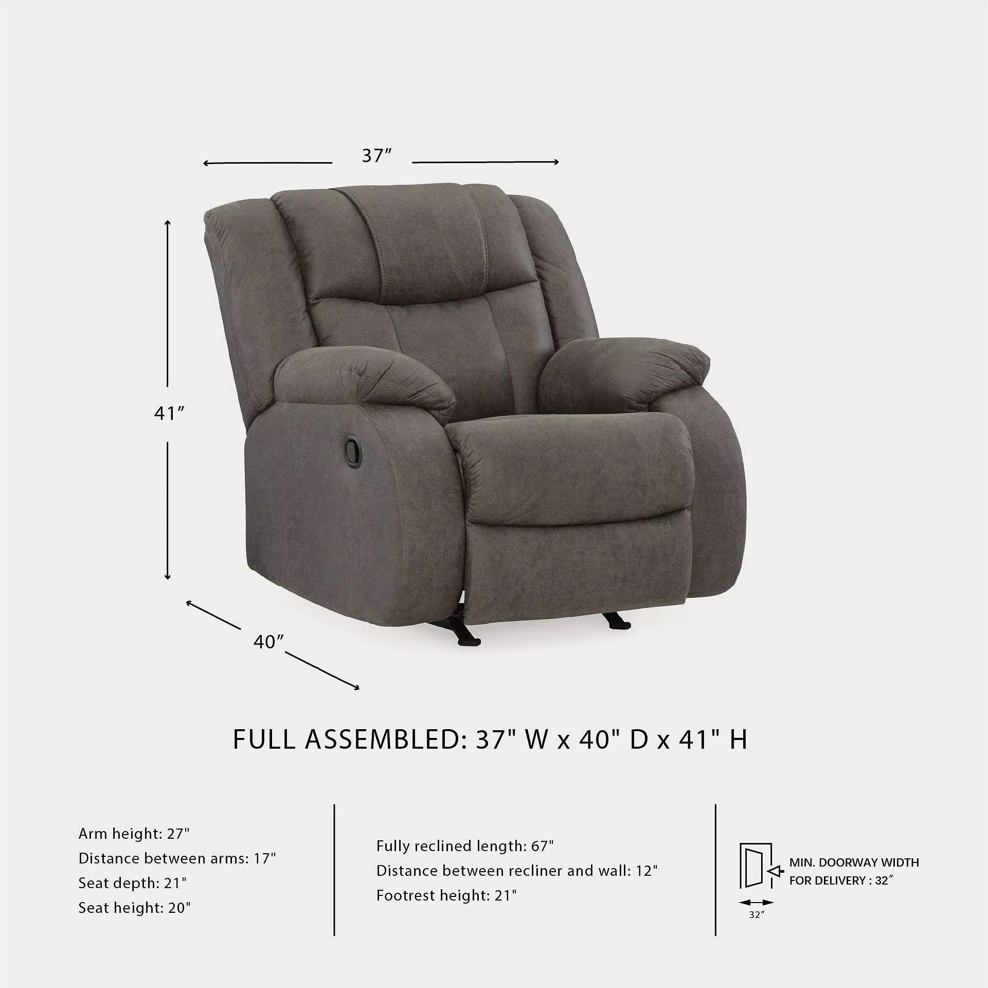 First Base Gunmetal Rocker Recliner