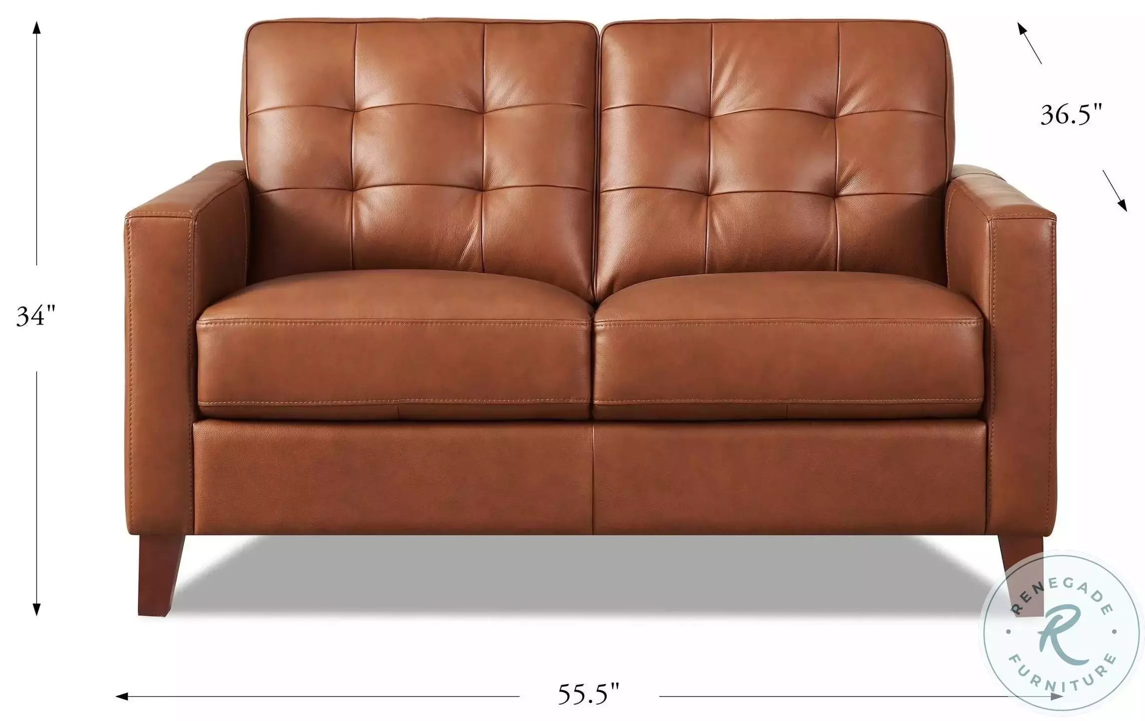 Cassian Nutmeg Leather 56" Loveseat