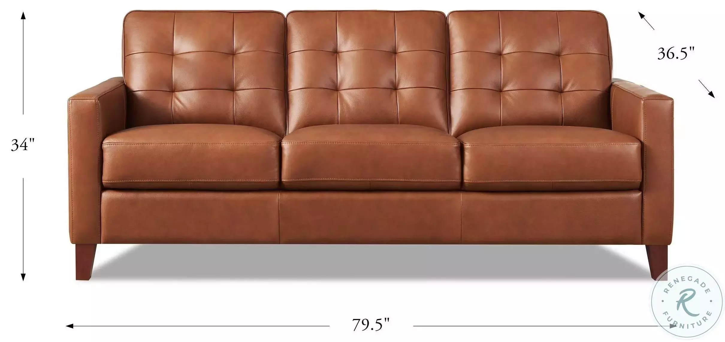 Cassian Nutmeg Leather 80" Sofa