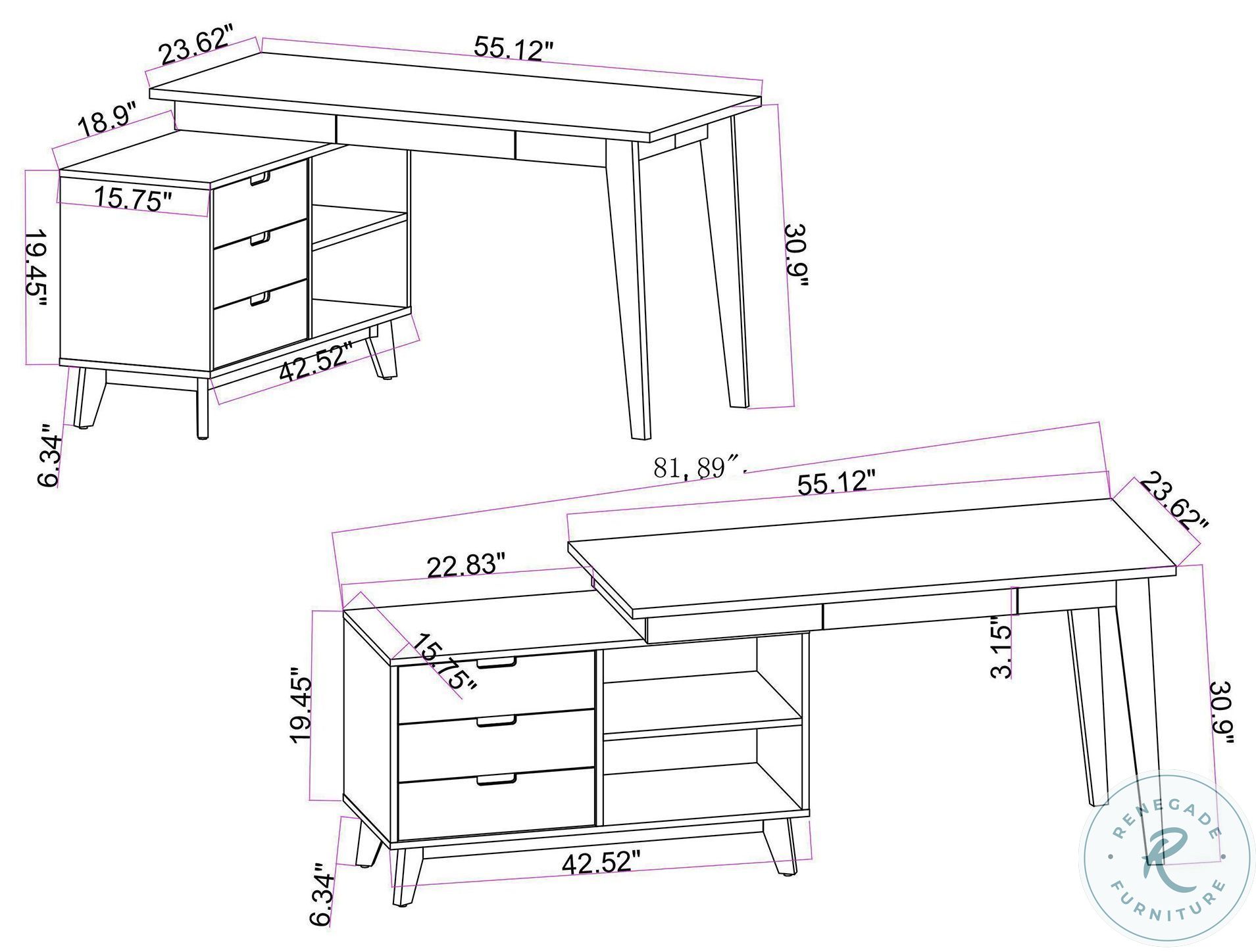 6934 White And Gray Rotating Home Office Desk
