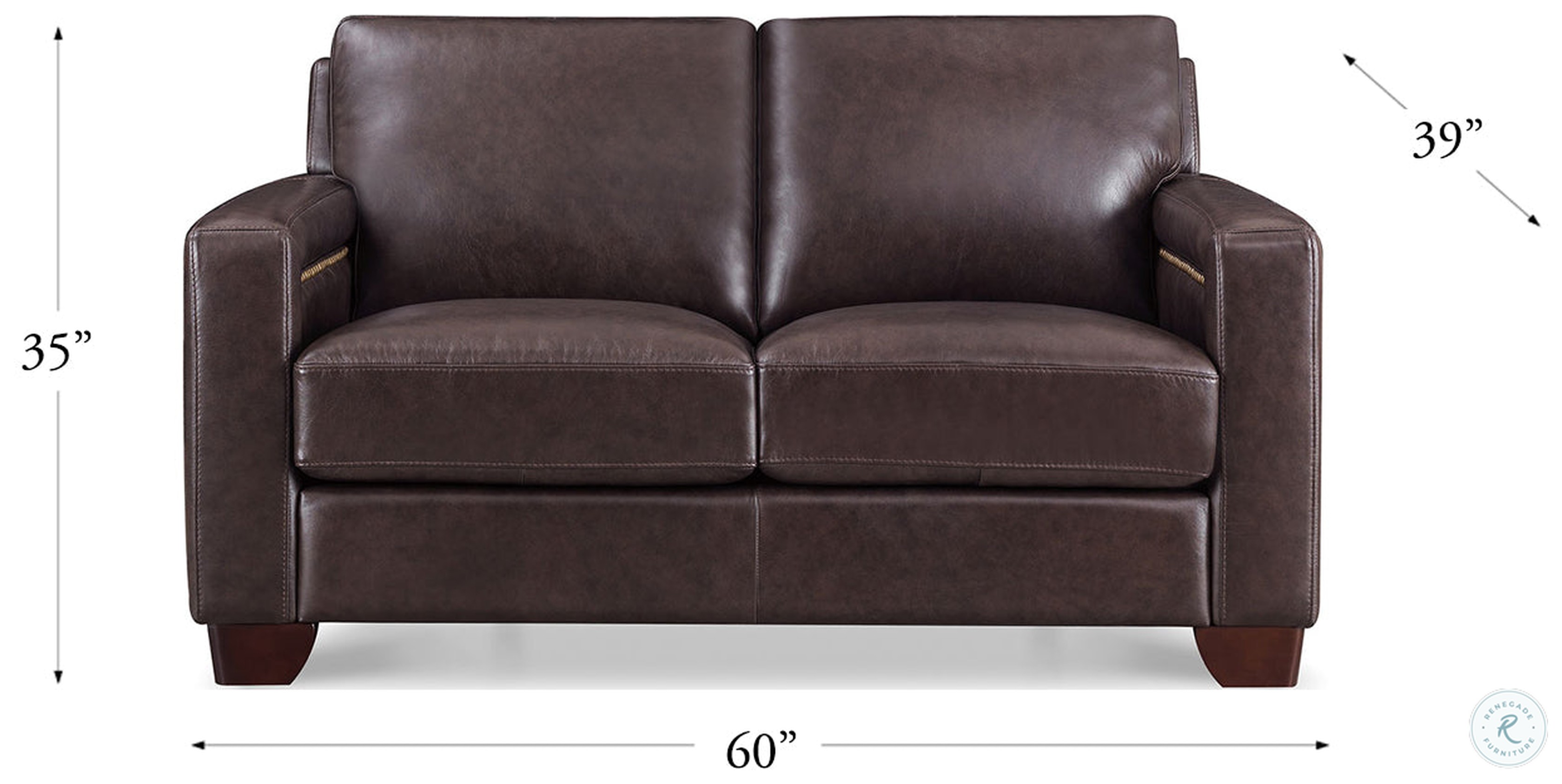Kathleen Caramel Brown Leather 60" Loveseat with Nailhead Trim