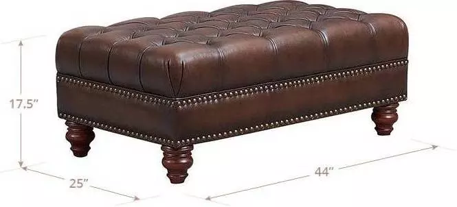 Waverly Caramel Leather Upholstered Rectangular Ottoman with Nailhead Trim