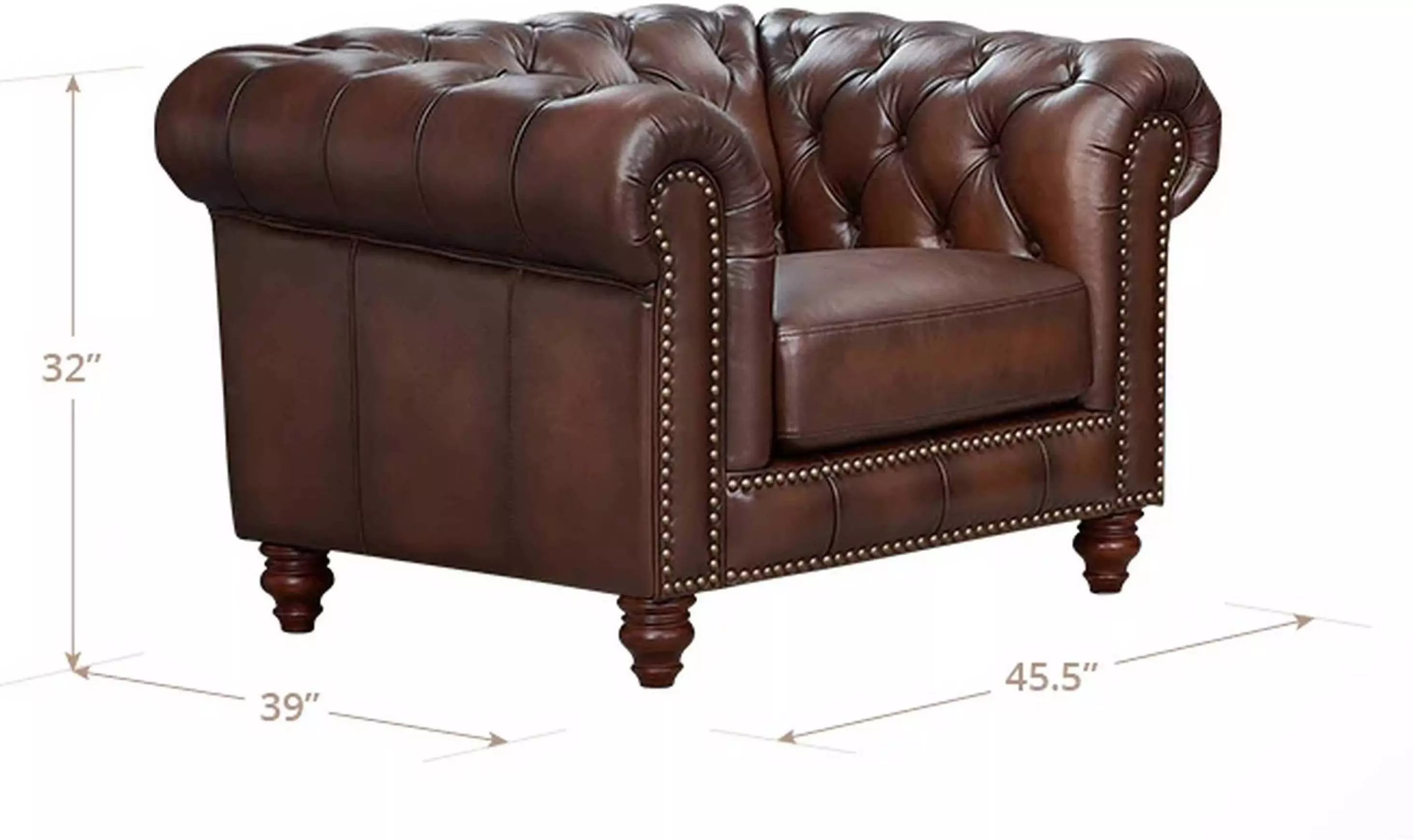 Waverly Caramel Leather Upholstered Accent Chair with Nailhead Trim