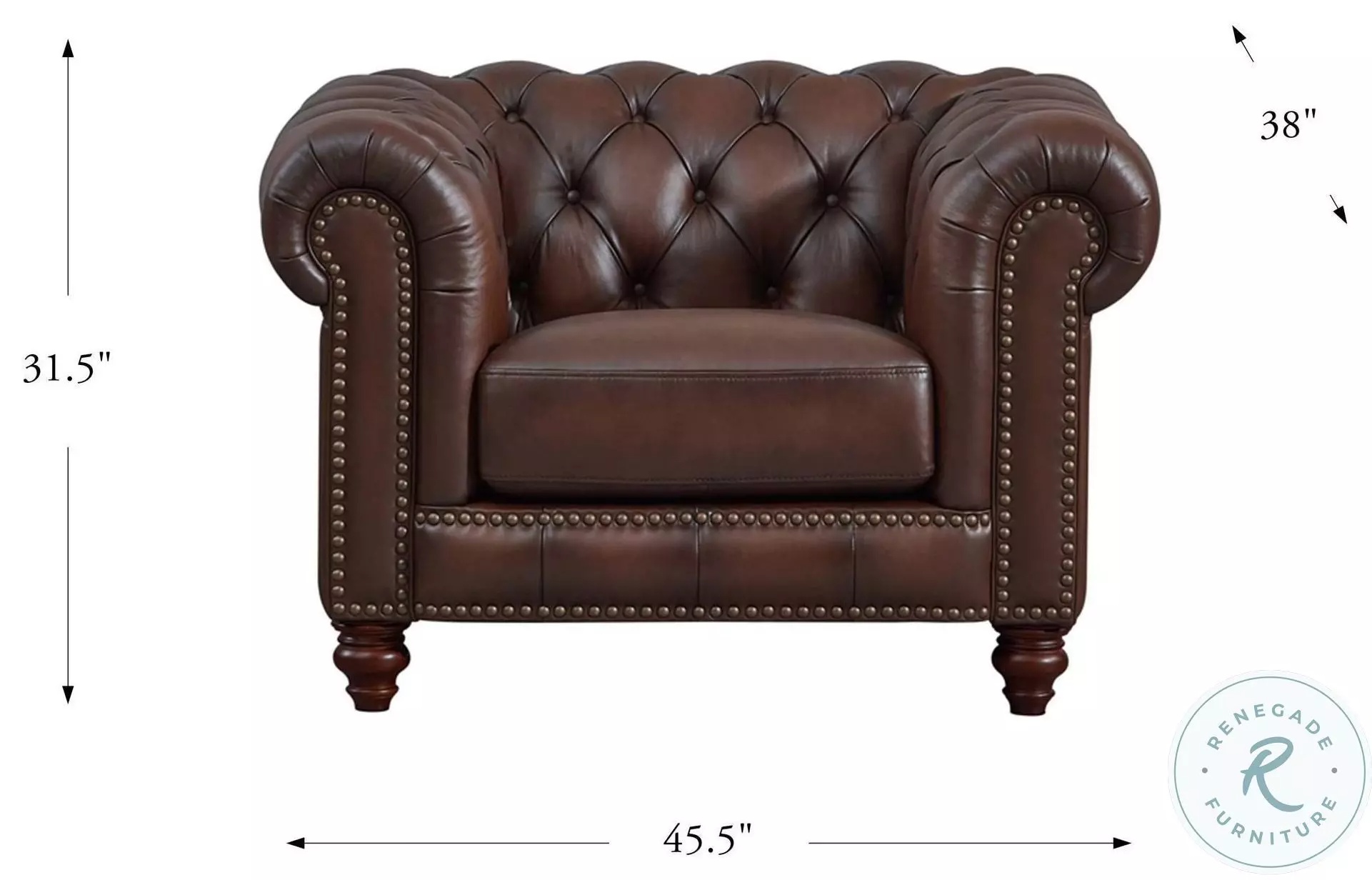Waverly Caramel Leather Upholstered Accent Chair with Nailhead Trim