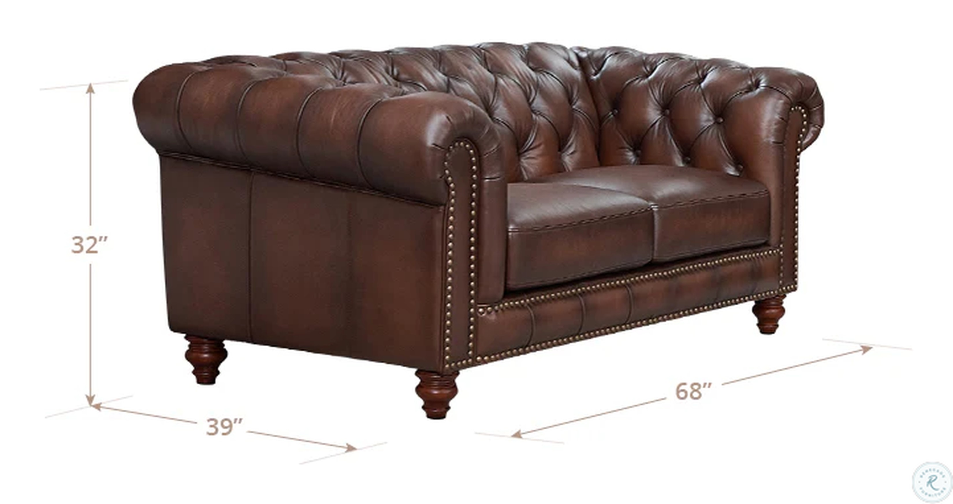Waverly Caramel Leather 68" Loveseat with Nailhead Trim