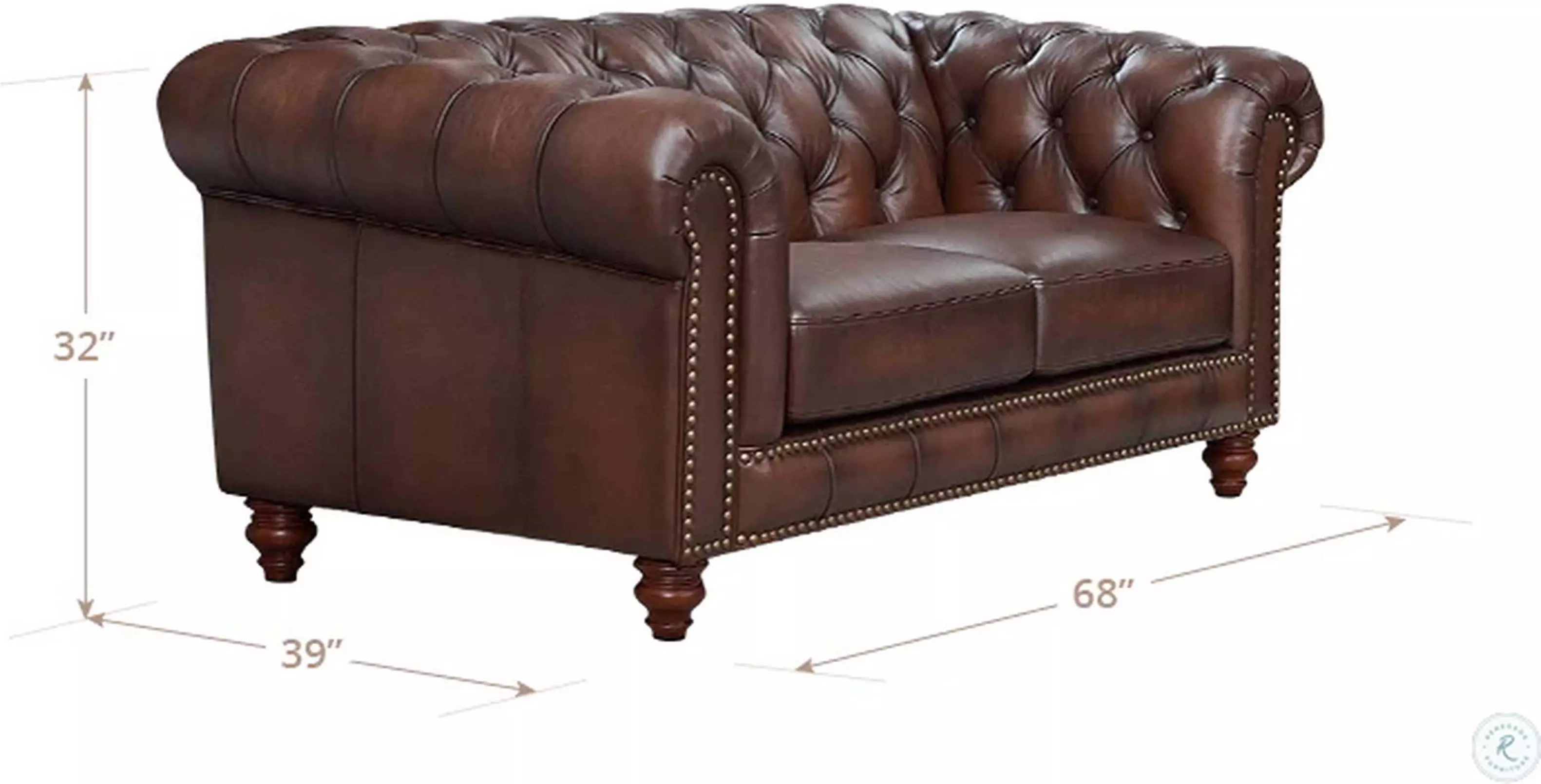Waverly Caramel Leather 68" Loveseat with Nailhead Trim