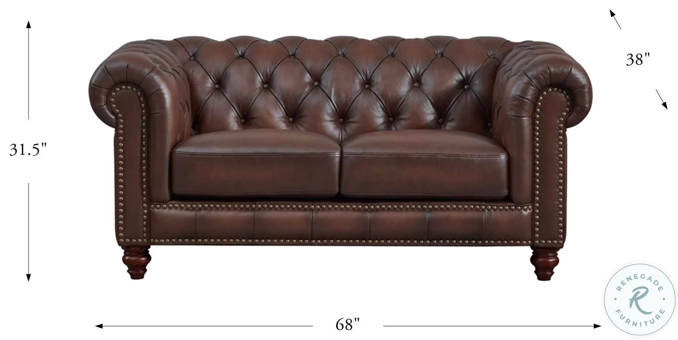 Waverly Caramel Leather 68" Loveseat with Nailhead Trim