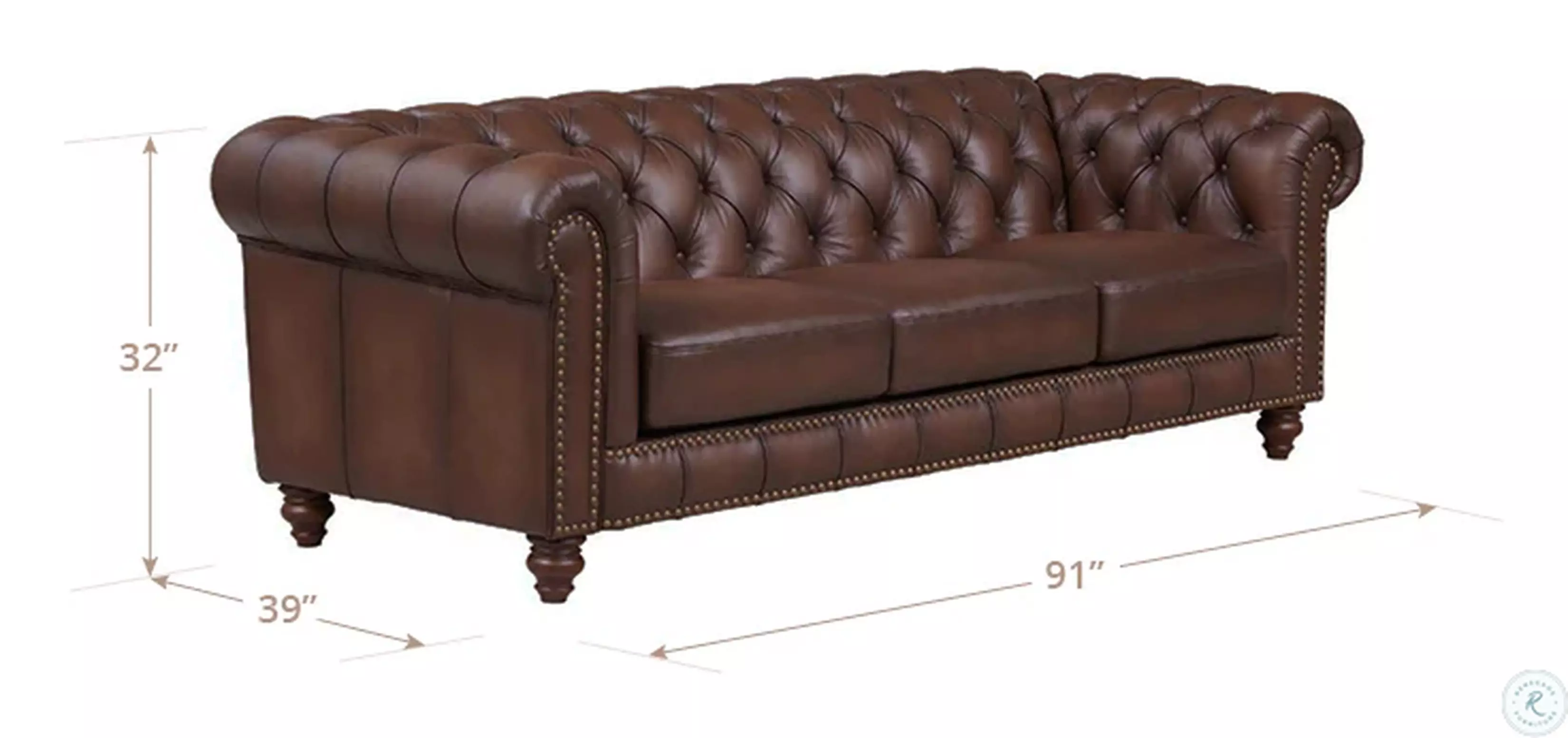 Waverly Caramel Leather 91" Sofa with Nailhead Trim