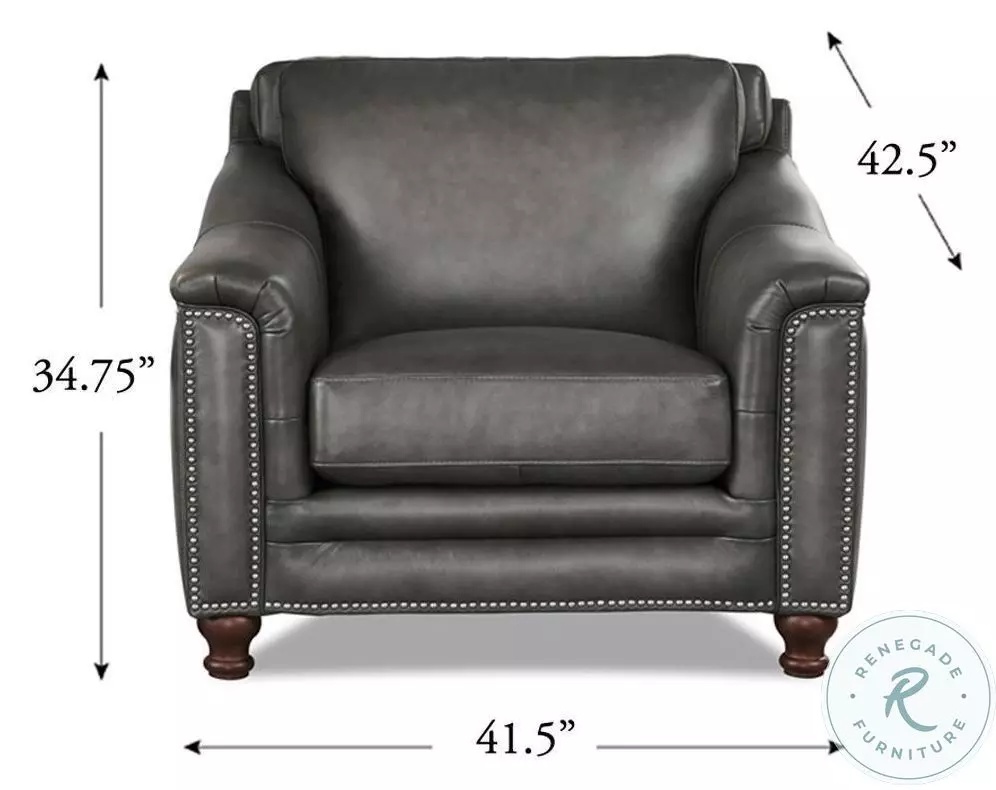 Bexley Ash Leather Upholstered Accent Chair with Nailhead Trim